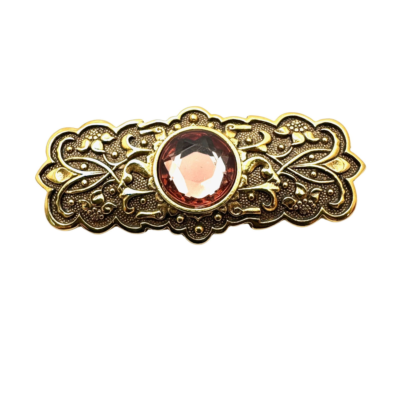 Vintage Purple Rhinestone Gold Tone Bar Pin Brooch 2 Inch Hallmarked (1 of 2)