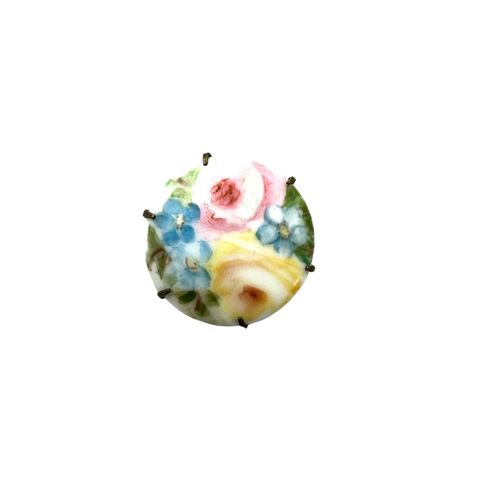 Antique Hand Painted Porcelain Pastel Flower Brooch Pin 1 Inch Gold Tone (1 of 2)