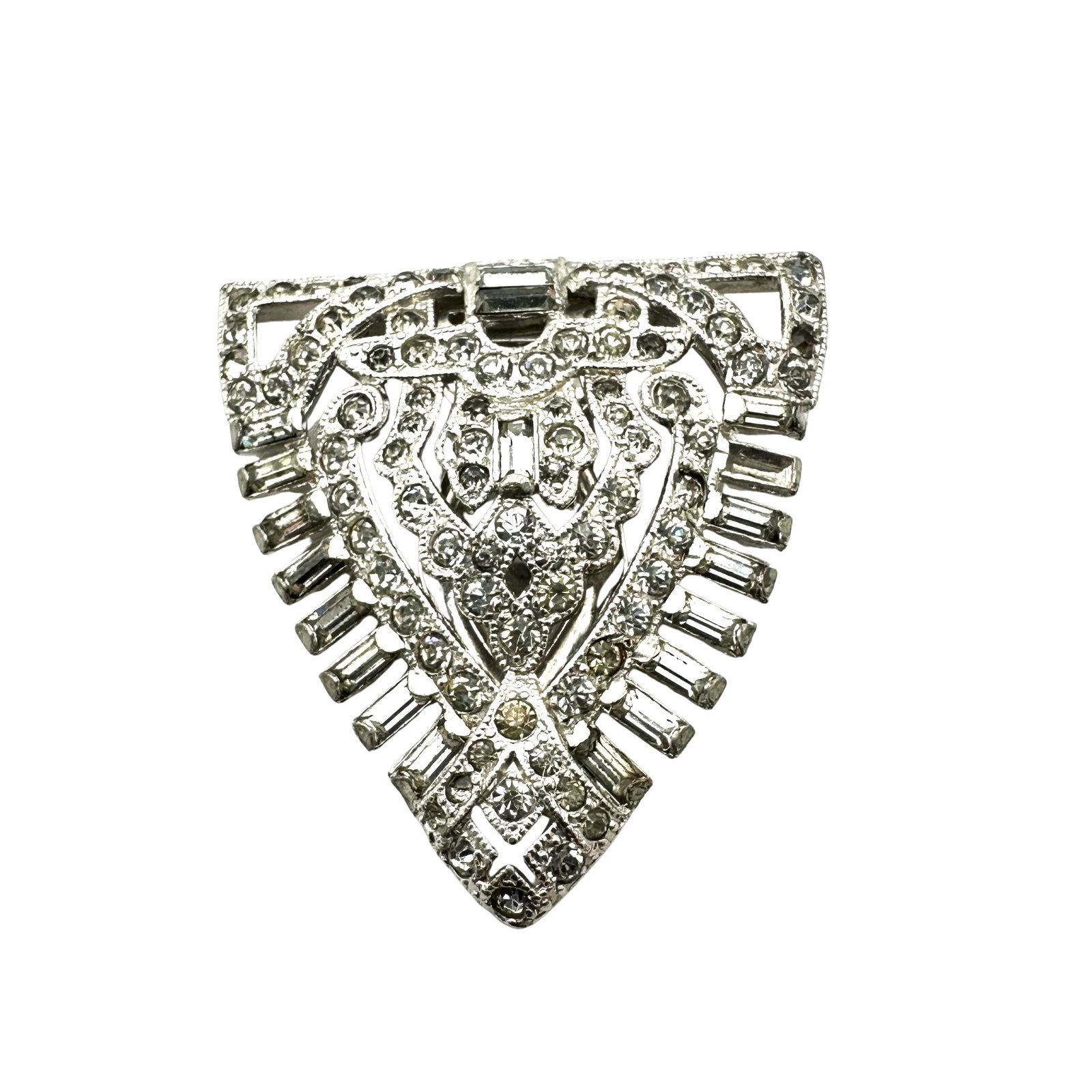Antique Vintage Silver Tone Pot Metal Clear Rhinestone Fur Dress Clip 1.75 Inch: Antique Vintage Silver Tone Pot Metal Clear Rhinestone Fur Dress Clip 1.75 Inch