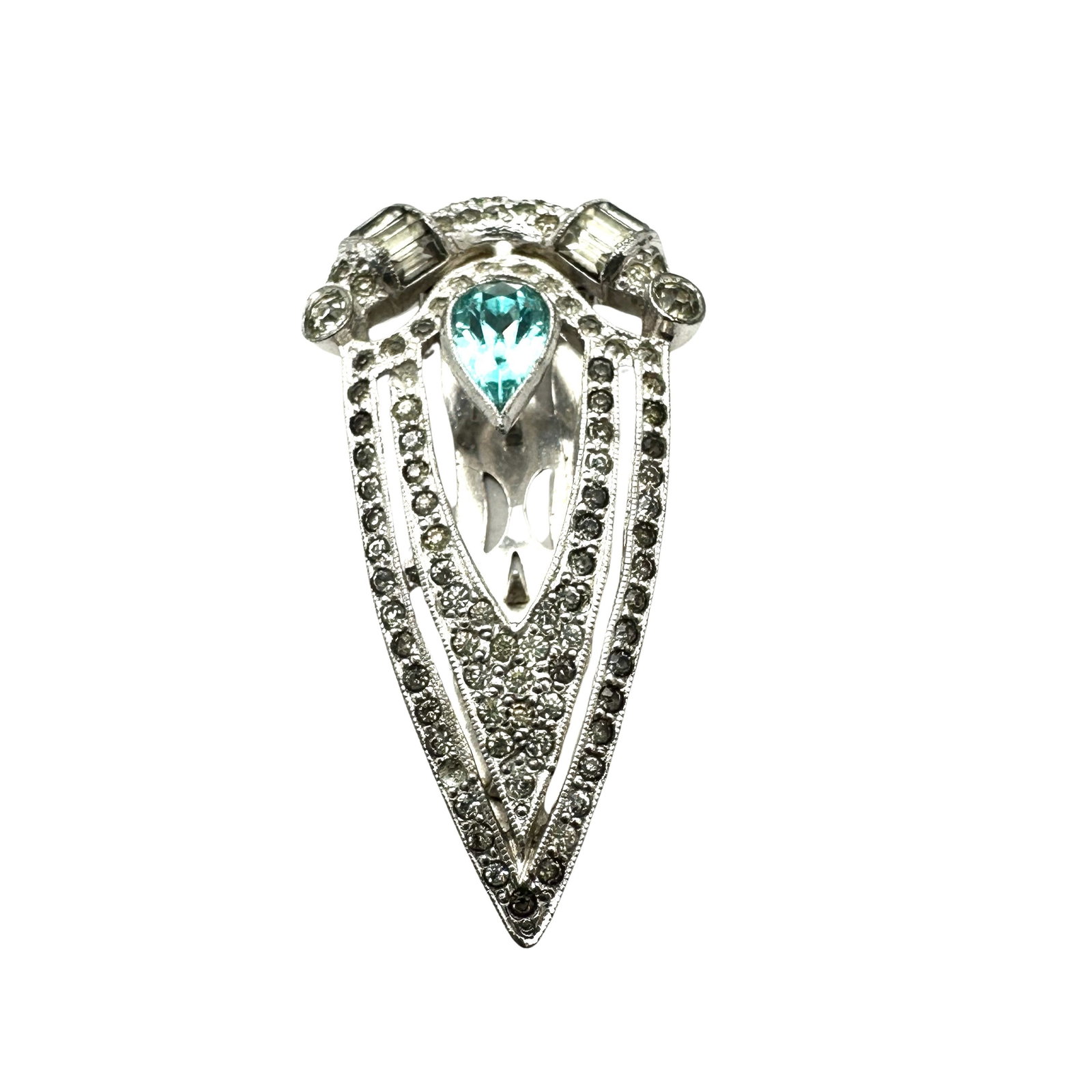 Antique Vintage Silver Tone Pot Metal Blue Clear Rhinestone Fur Dress Clip 1.75 Inch: Antique Vintage Silver Tone Pot Metal Blue Clear Rhinestone Fur Dress Clip 1.75 Inch