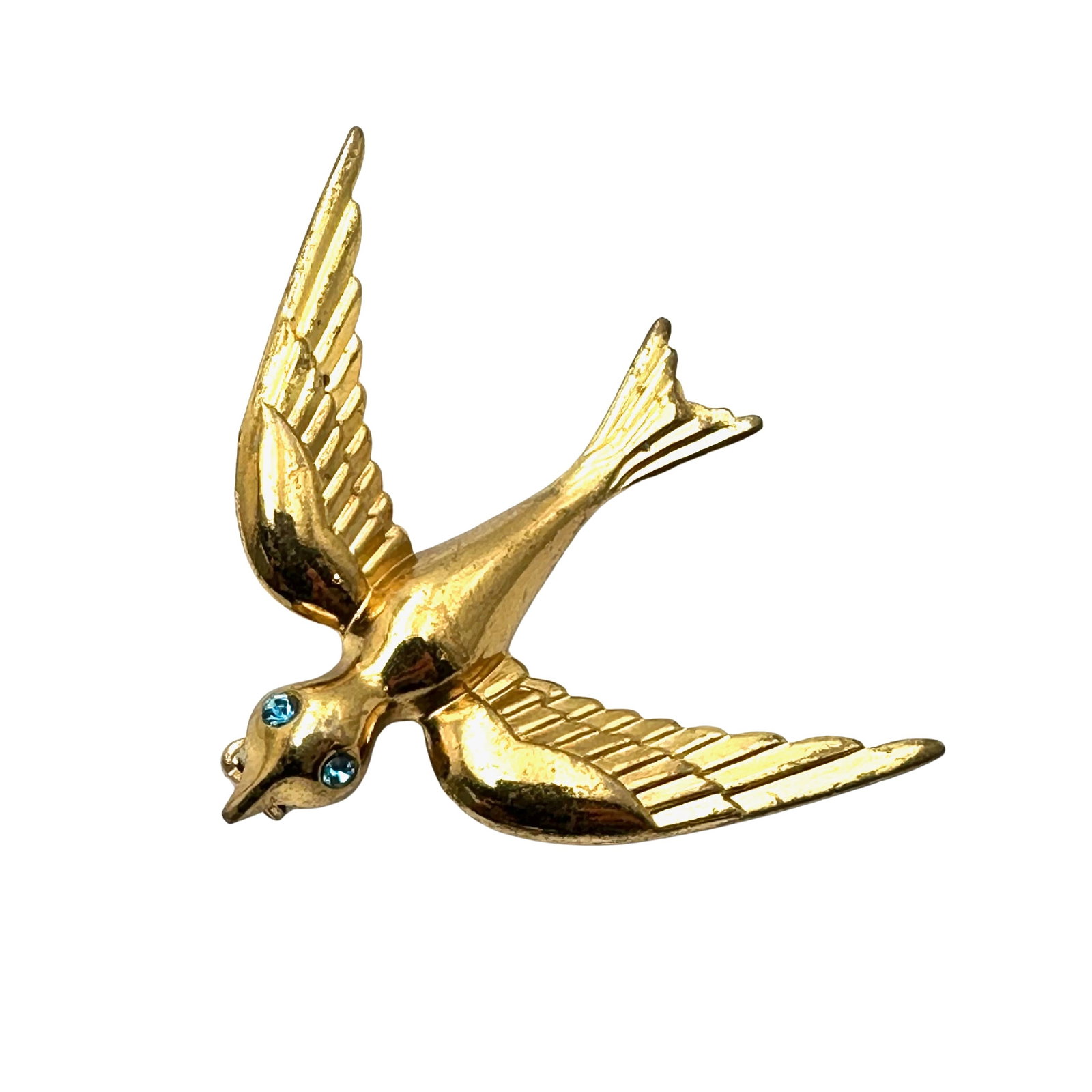 Vintage Gold Tone Retro Bird Brooch Pin 2 Inch Blue Rhinestone Eyes: Vintage Gold Tone Retro Bird Brooch Pin 2 Inch Blue Rhinestone Eyes