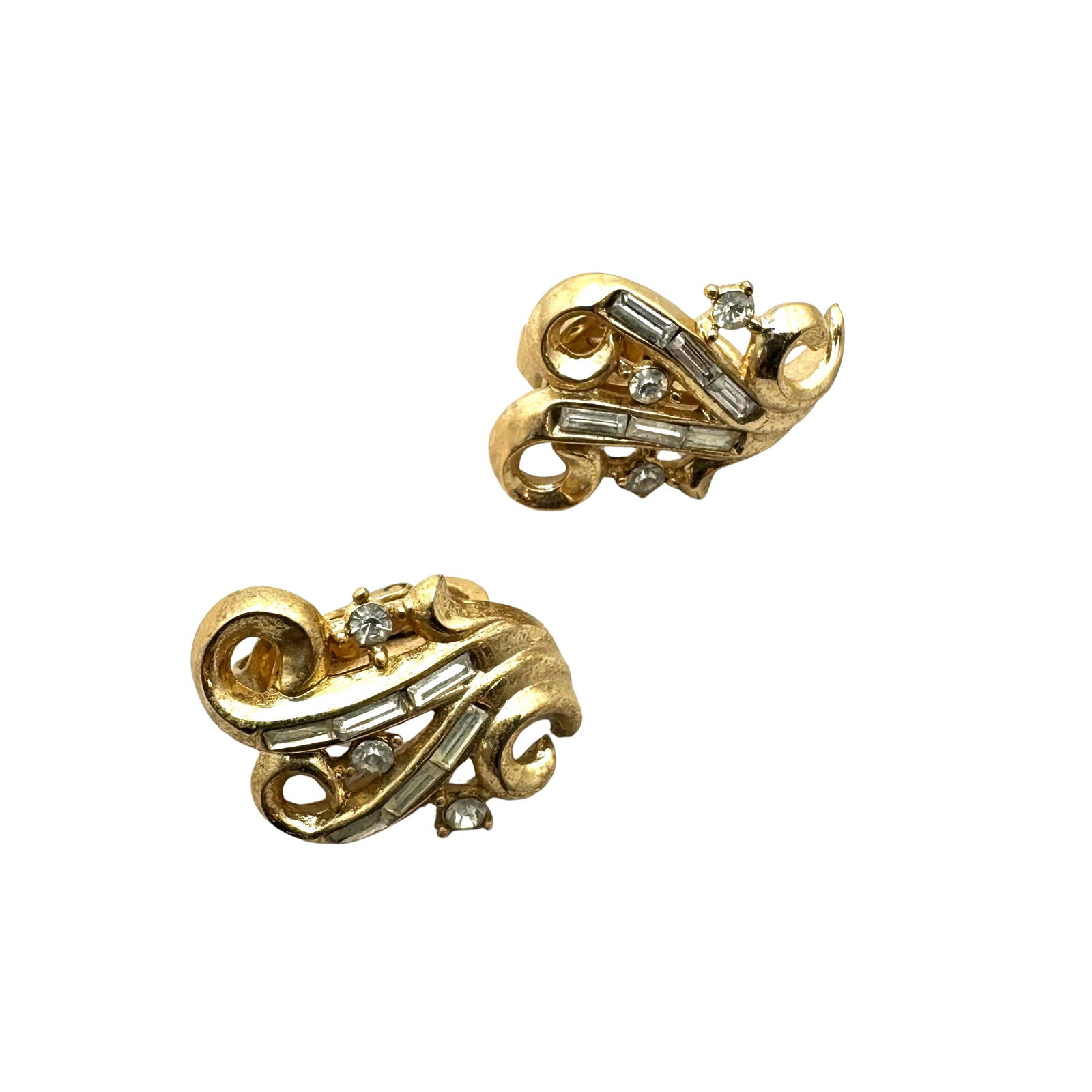 Vintage Trifari Clear Rhinestone Gold Tone Clip Earrings 1 Inch: Vintage Trifari Clear Rhinestone Gold Tone Clip Earrings 1 Inch