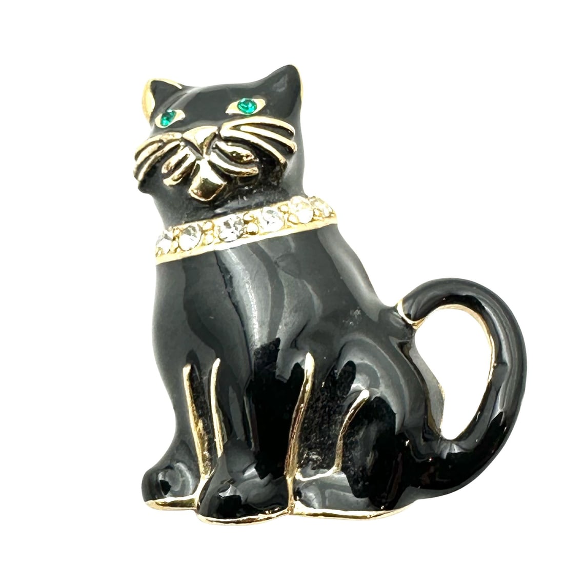 Vintage Monet Black Enamel Rhinestone Gold Tone Cat Brooch pin 1.5 Inch (1 of 2)