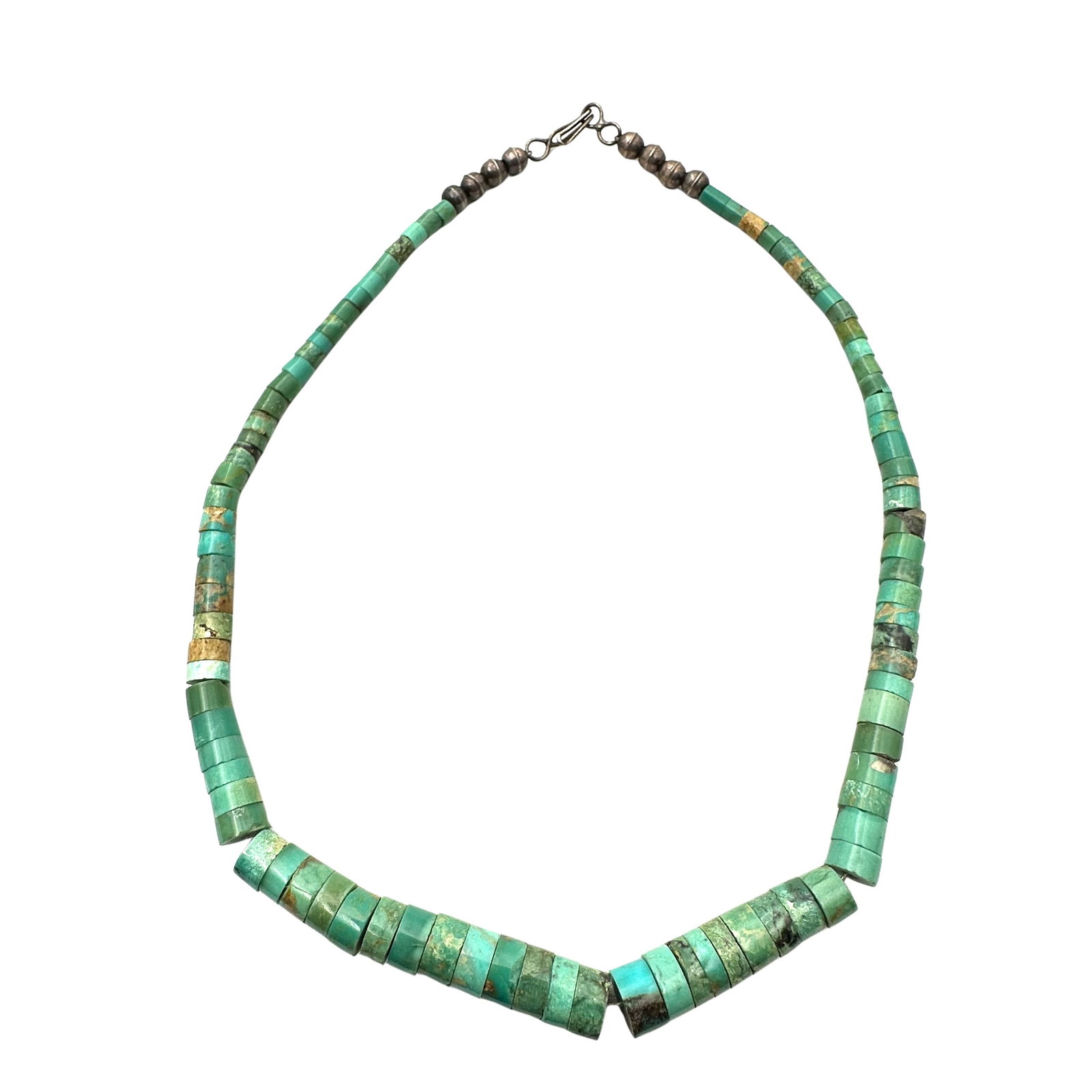 Vintage American Southwest Sterling Silver Bench Bead Turquoise Necklace 15 Inch: Vintage American Southwest Sterling Silver Bench Bead Turquoise Necklace 15 Inch
