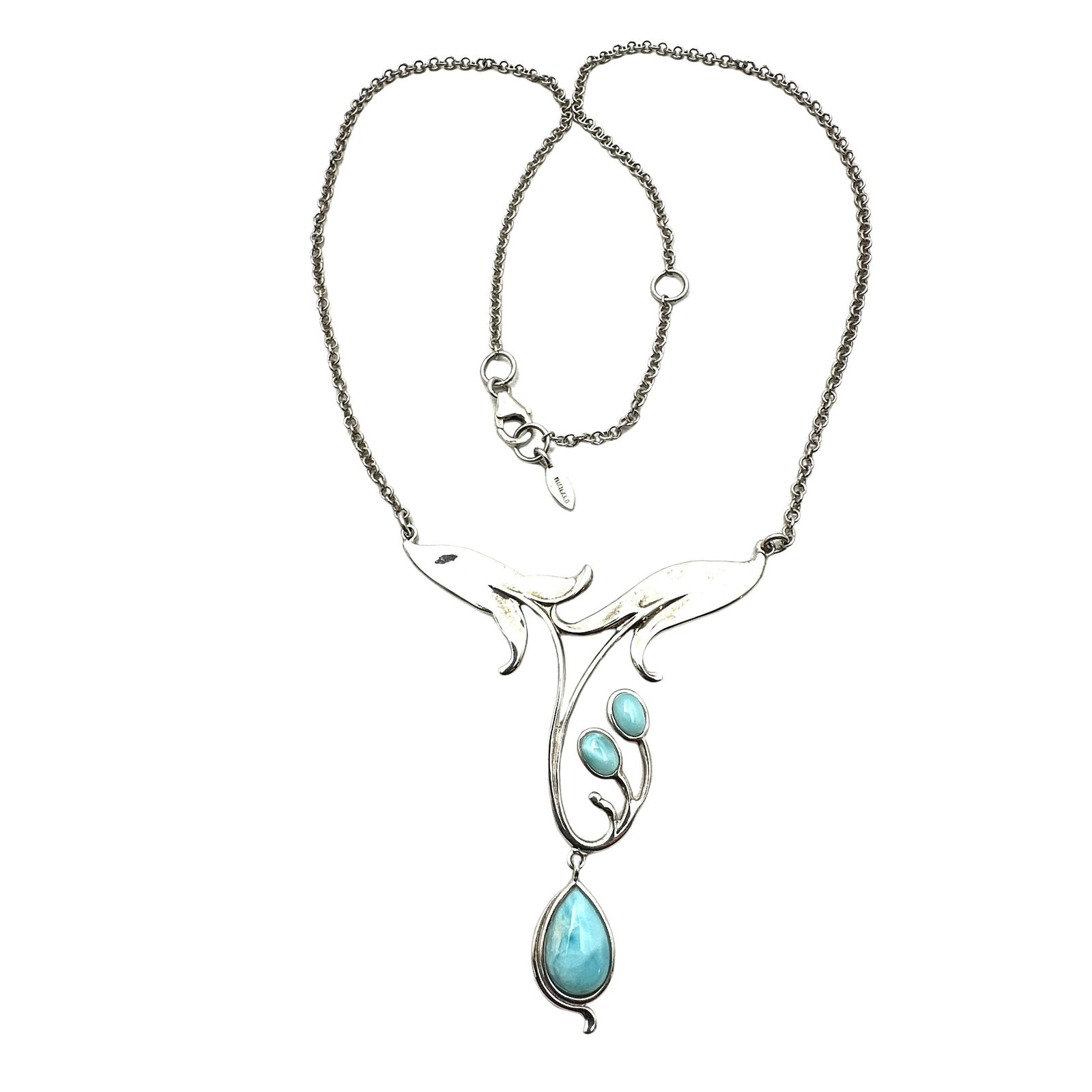 Blue Larimar Gemstone Sterling Silver Pendant Necklace 16 to 18 Inch (1 of 2)