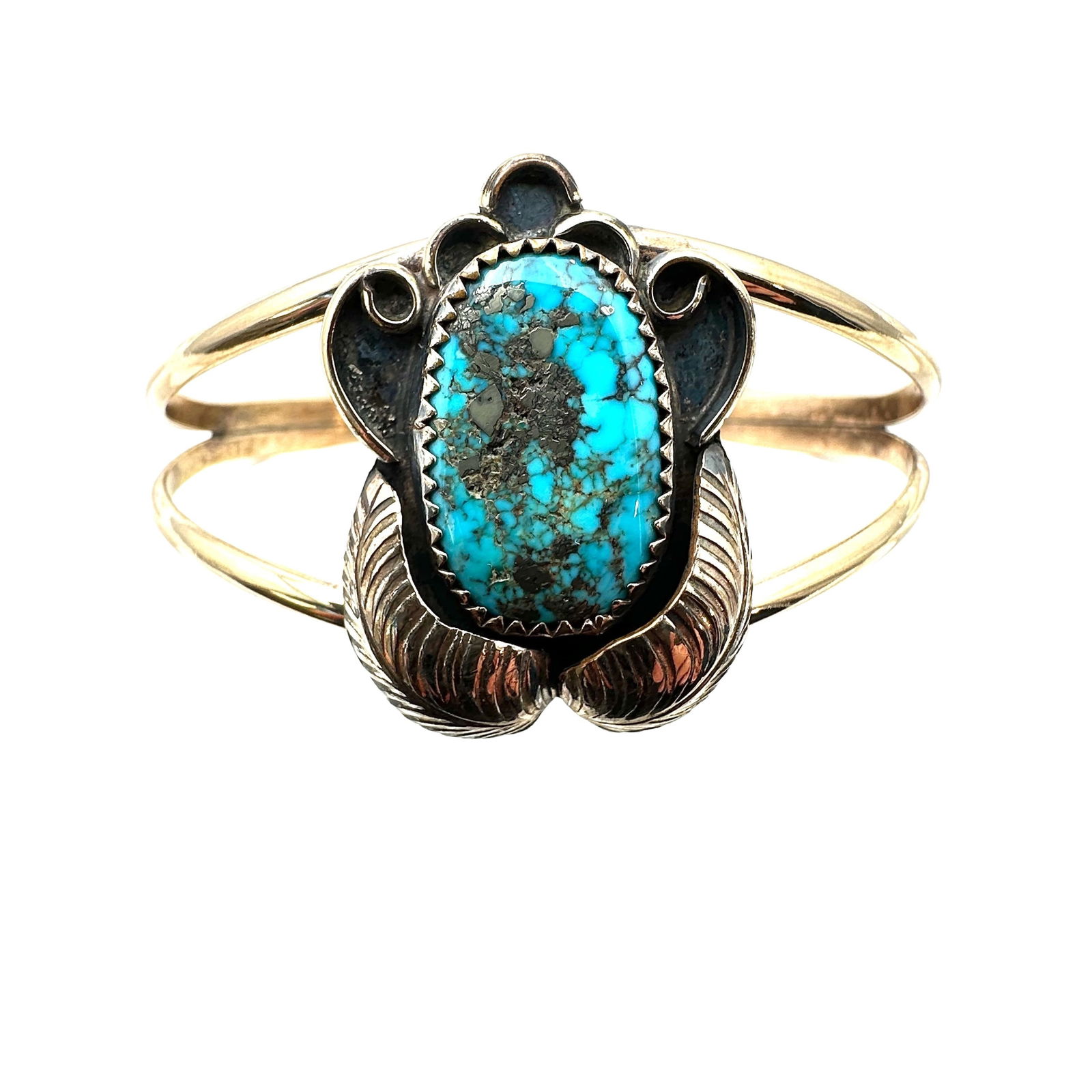 Vintage American Southwest Turquoise Sterling Silver Cuff Bracelet Adjustable Size Set at 6.5 Inch (1 of 2)