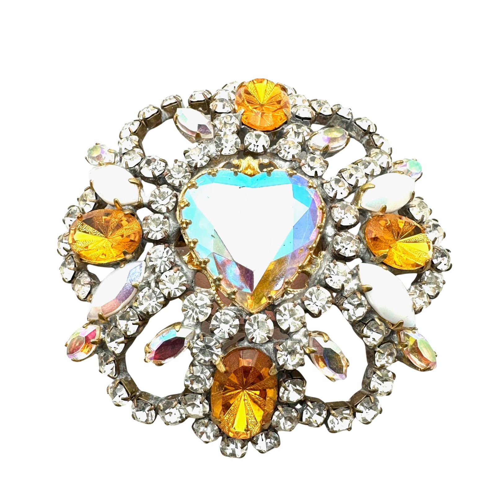 Vintage Bijoux M.G. Czech Glass Rhinestone 3 Inch Brooch Pin Unplated Back of Pin (1 of 2)