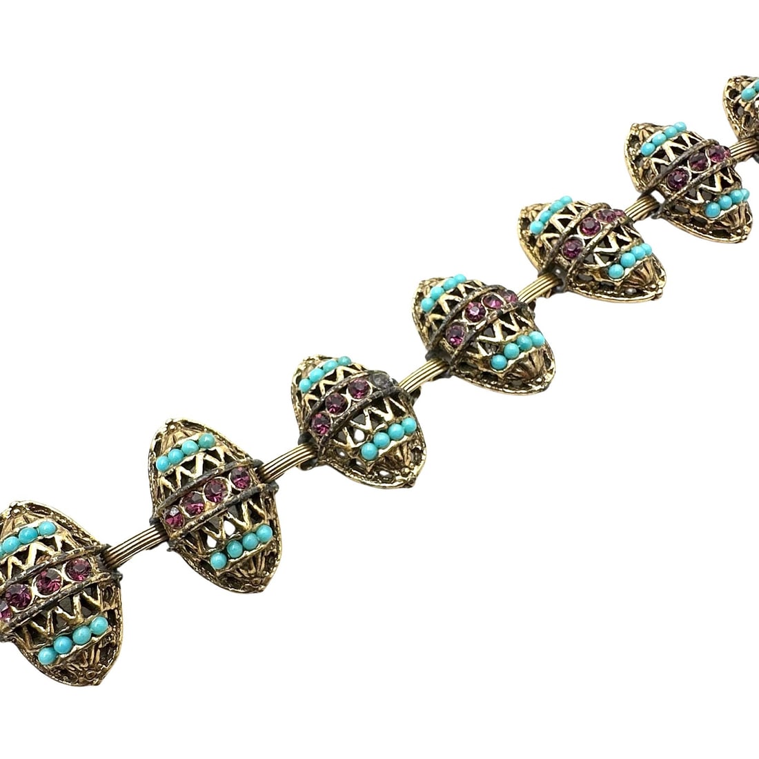 Vintage Purple Rhinestone Turquoise Colored Stones Older Gold Tone Bracelet 7 Inch: Vintage Purple Rhinestone Turquoise Colored Stones Older Gold Tone Bracelet 7 Inch