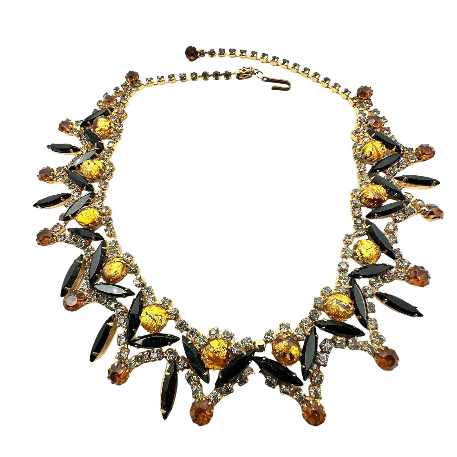 Vintage Juliana Black Amber Dragons Breath Glass Rhinestone Necklace 17 Inch Gold Tone (1 of 2)