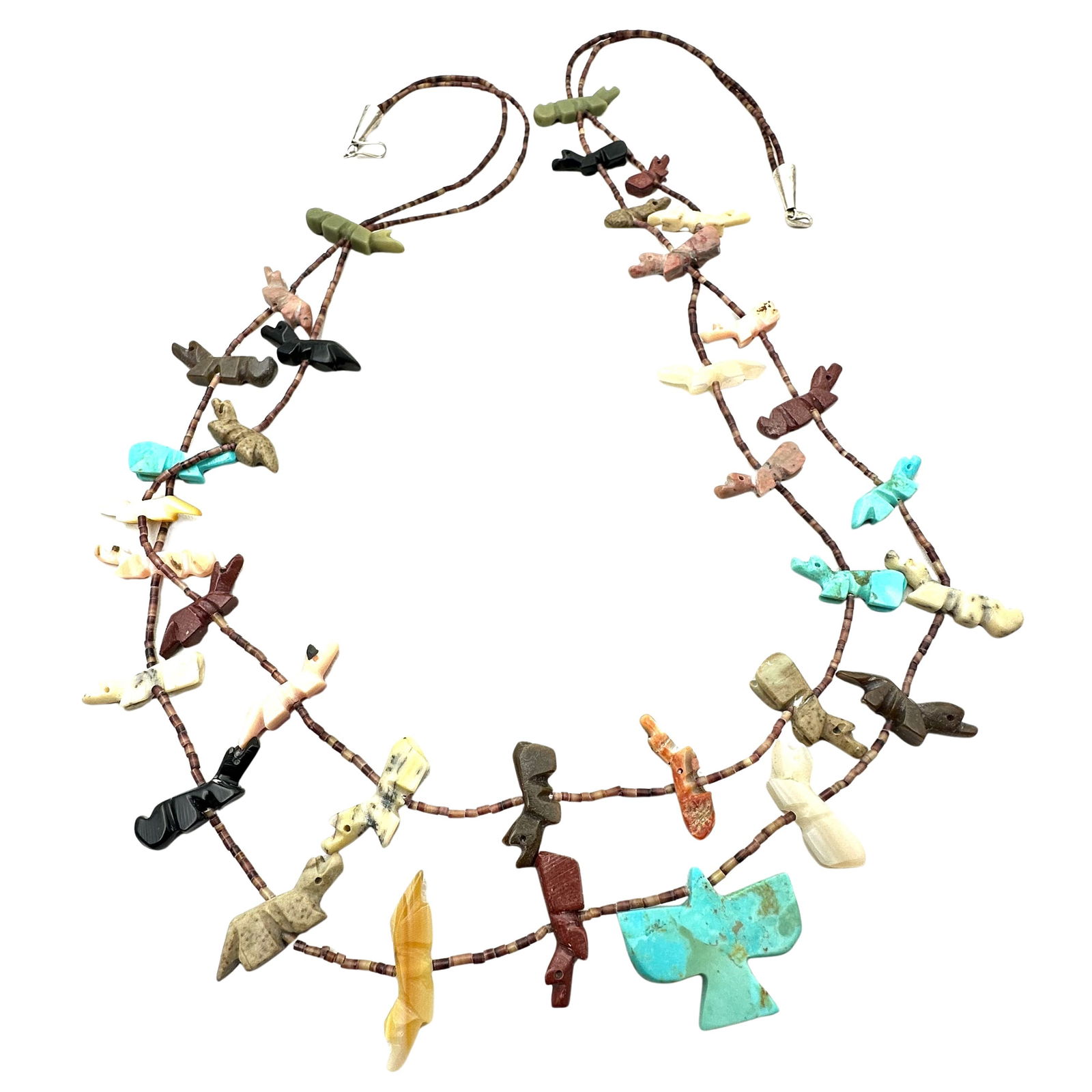 Vintage Native American Multi Gemstone Carved Fetish Animal Sterling Silver Necklace 28 Inch (1 of 2)