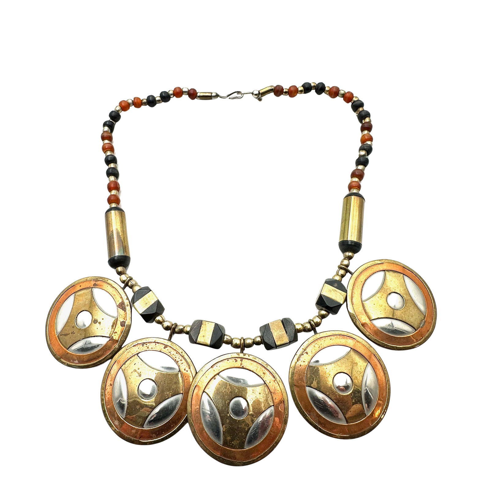 Vintage Artisan Mixed Metal Necklace Copper Brass Silver Tone 17 Inch: Vintage Artisan Mixed Metal Necklace Copper Brass Silver Tone 17 Inch