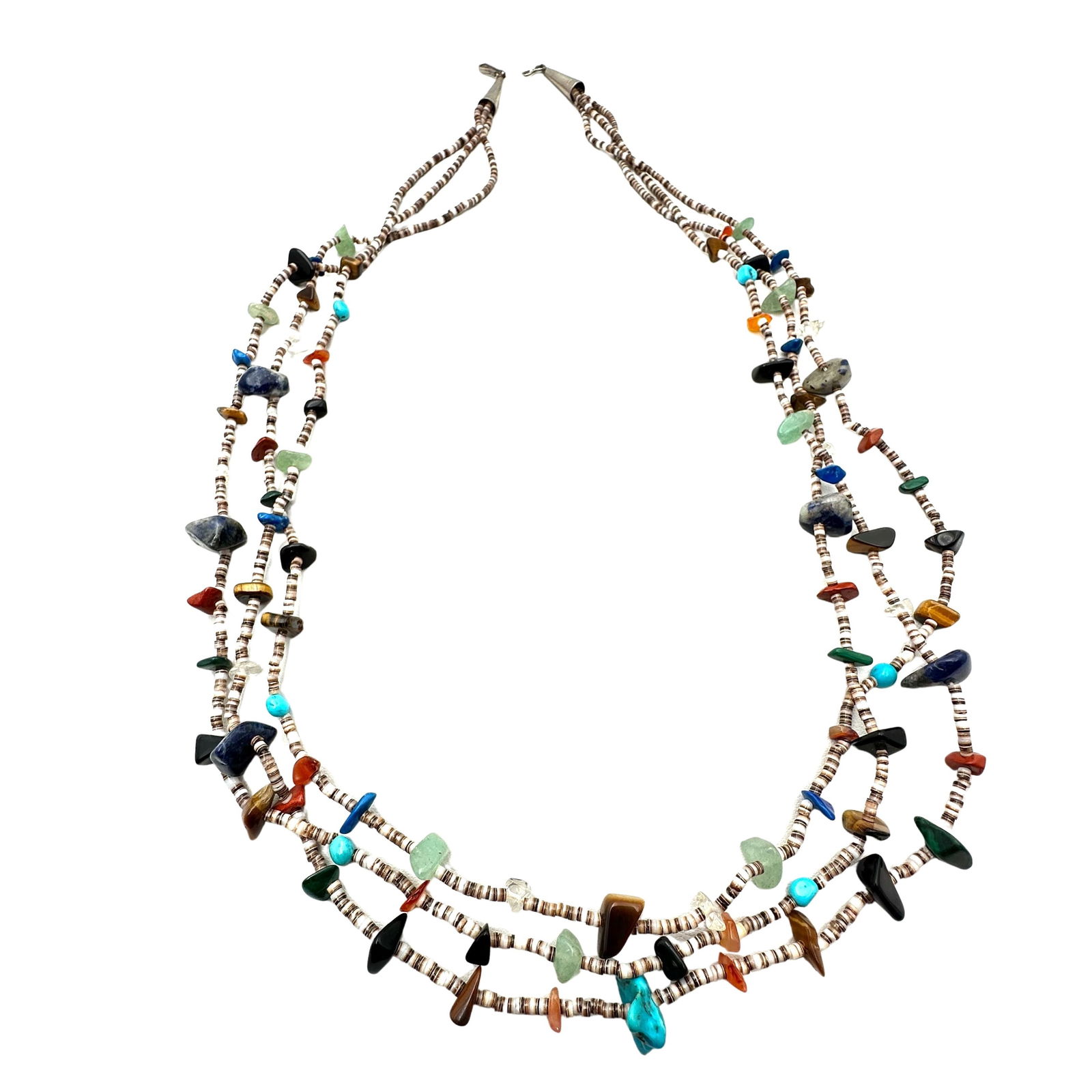 Vintage American Southwest Heishi Shell Multi Gemstone Sterling Silver Necklace 26 Inch Necklace (1 of 1)