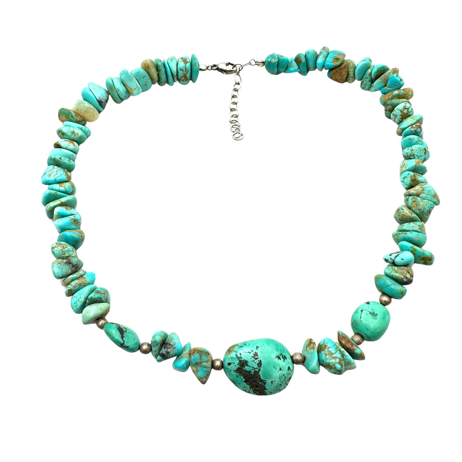Turquoise Bead Silver Tone Necklace 16 to 18 Inch: Turquoise Bead Silver Tone Necklace 16 to 18 Inch