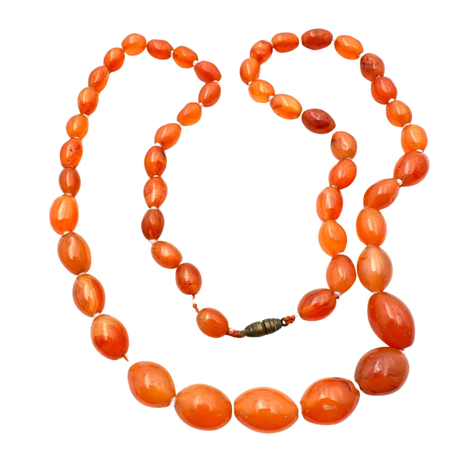 Vintage Red Orange Carnelian Gemstone Bead Necklace 26 Inch Length: Vintage Red Orange Carnelian Gemstone Bead Necklace 26 Inch Length