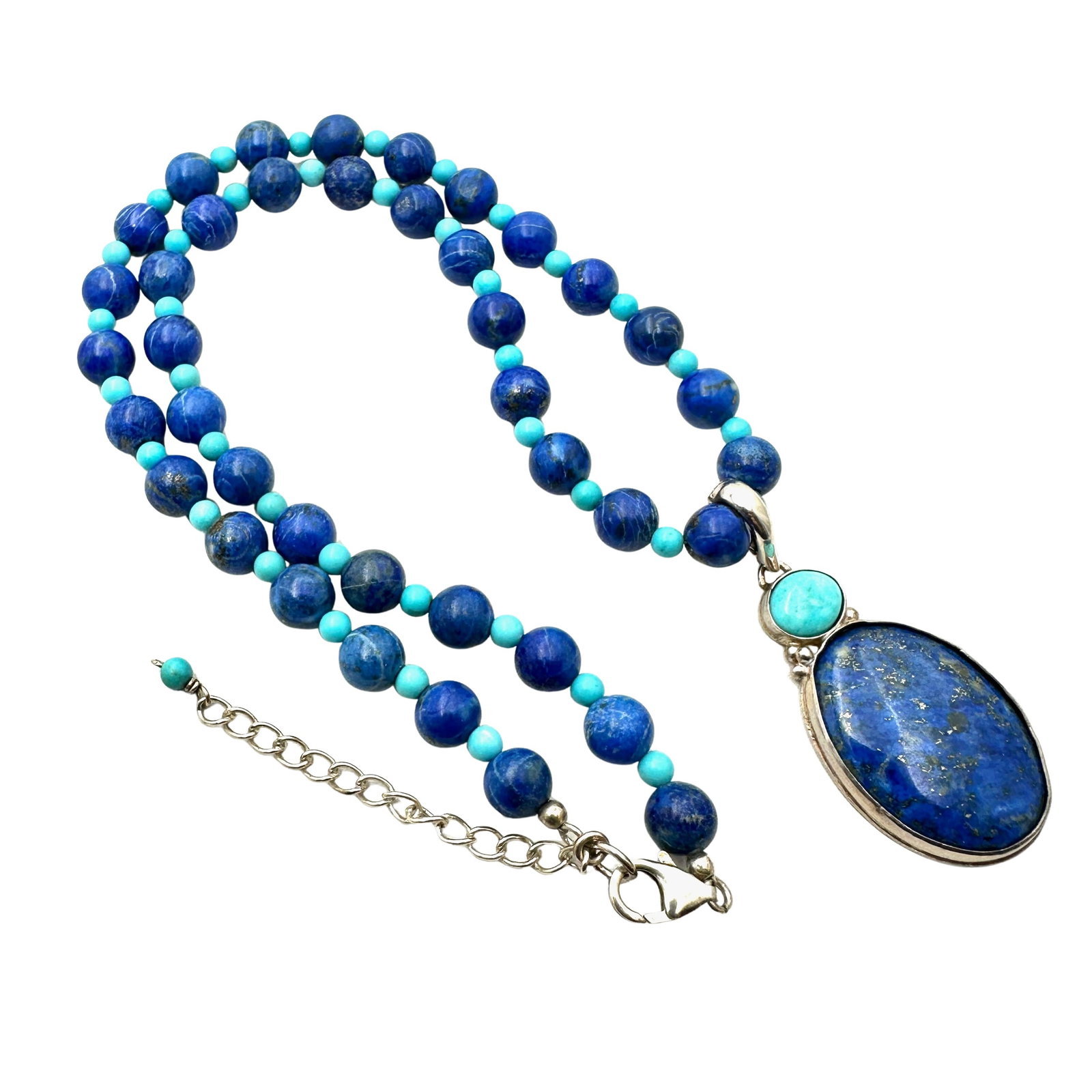 Lapis Lazuli & Turquoise Sterling Silver 2 Inch Pendant Enhancer Necklace 18 to 20 Inch: Lapis Lazuli & Turquoise Sterling Silver 2 Inch Pendant Enhancer Necklace 18 to 20 Inch