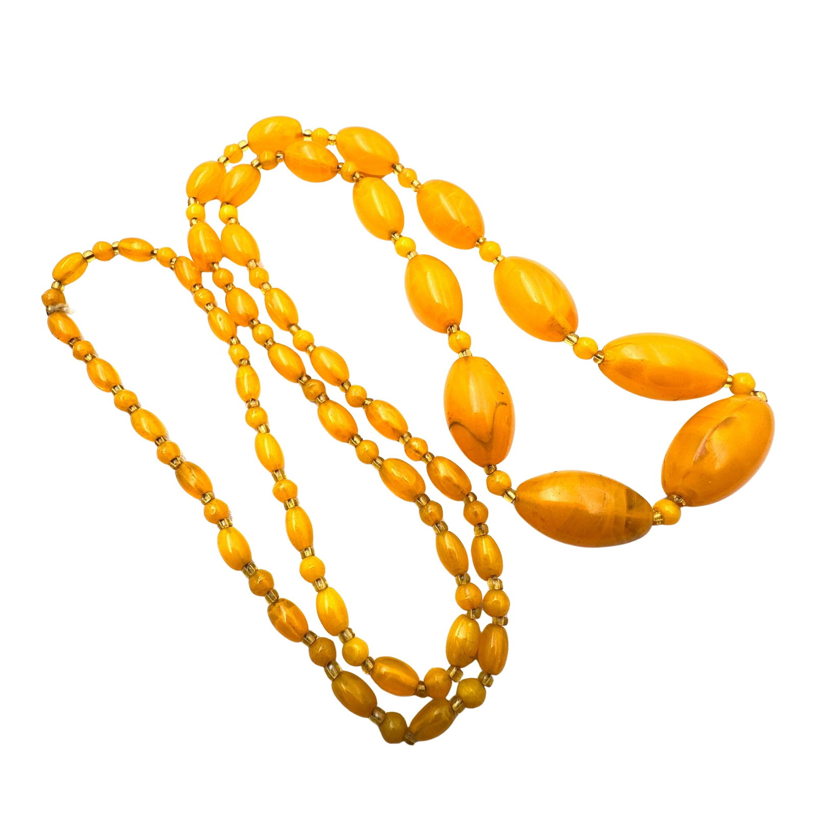 Vintage Orange Swirl Glass Bead Flapper Length Necklace 30 Inch Length: Vintage Orange Swirl Glass Bead Flapper Length Necklace 30 Inch Length