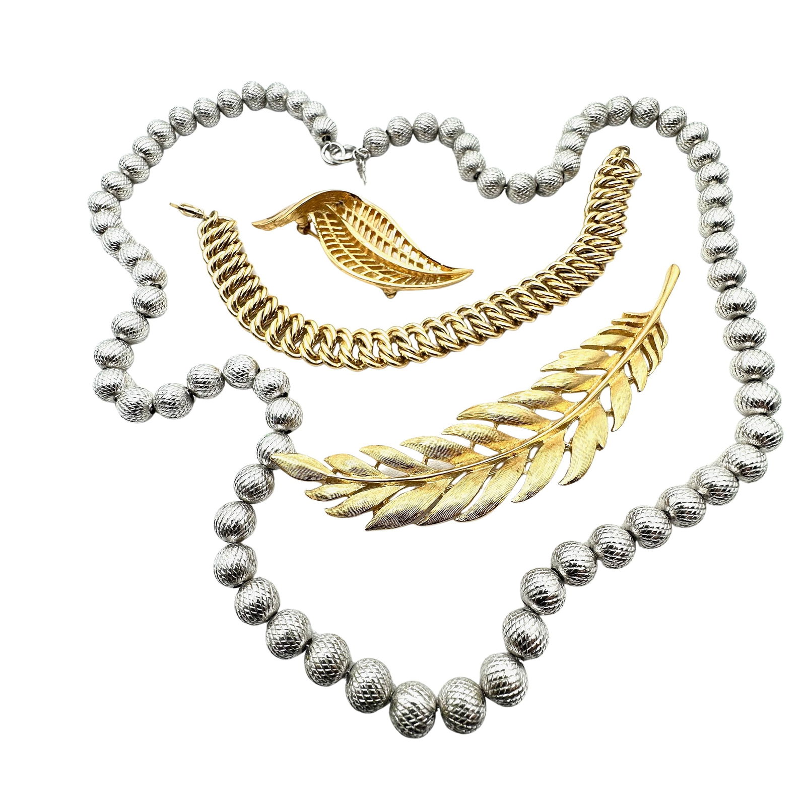 Vintage Group Trifari Jewelry Silver & Gold Tone Necklace Brooches Bracelet: Vintage Group Trifari Jewelry Silver & Gold Tone Necklace Brooches Bracelet