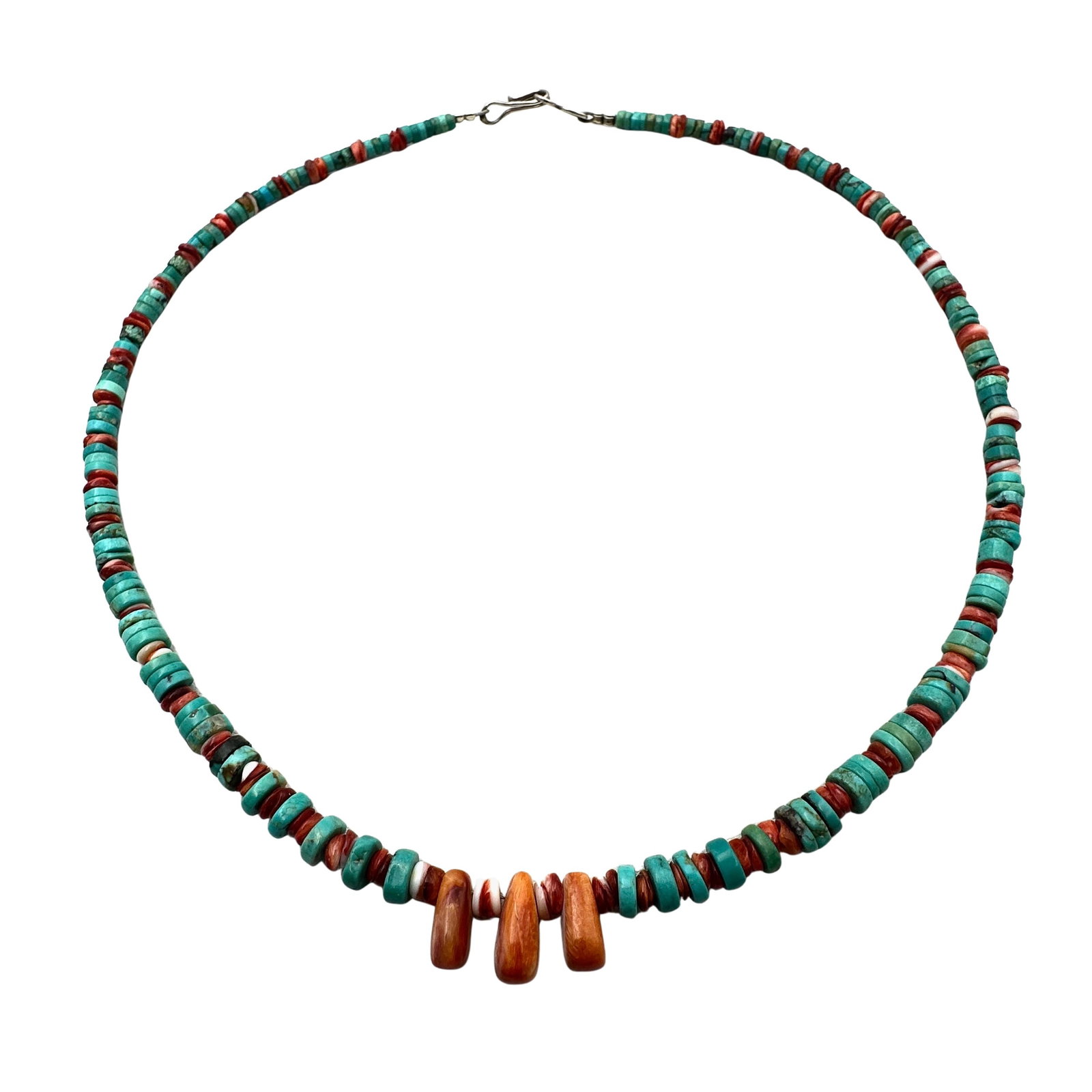 Vintage Native American Turquoise Sponge Coral Sterling Silver Necklace 16 Inch: Vintage Native American Turquoise Sponge Coral Sterling Silver Necklace 16 Inch