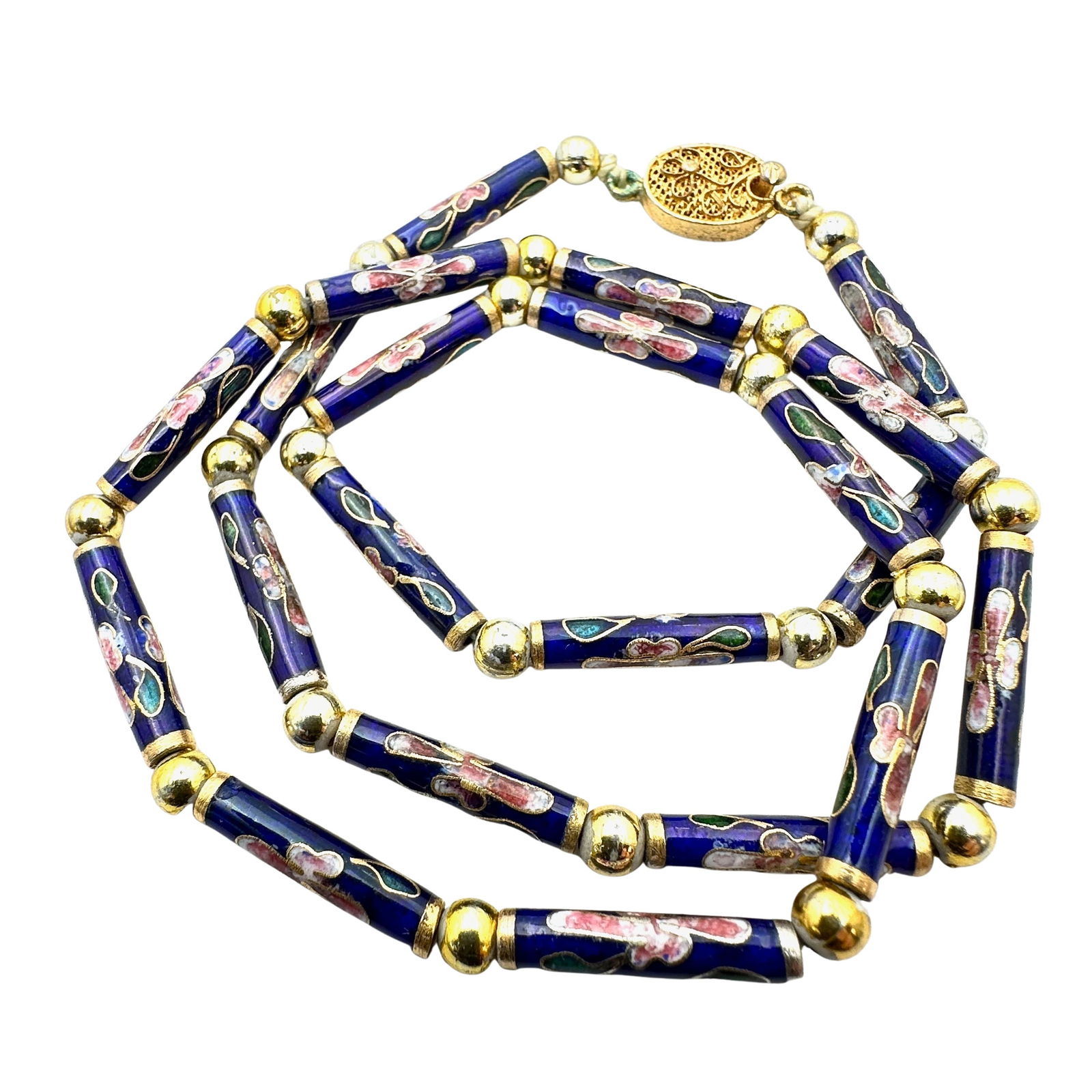 Vintage Chinese Export Cloisonne Bead Necklace Gold Tone 20 Inch Length: Vintage Chinese Export Cloisonne Bead Necklace Gold Tone 20 Inch Length