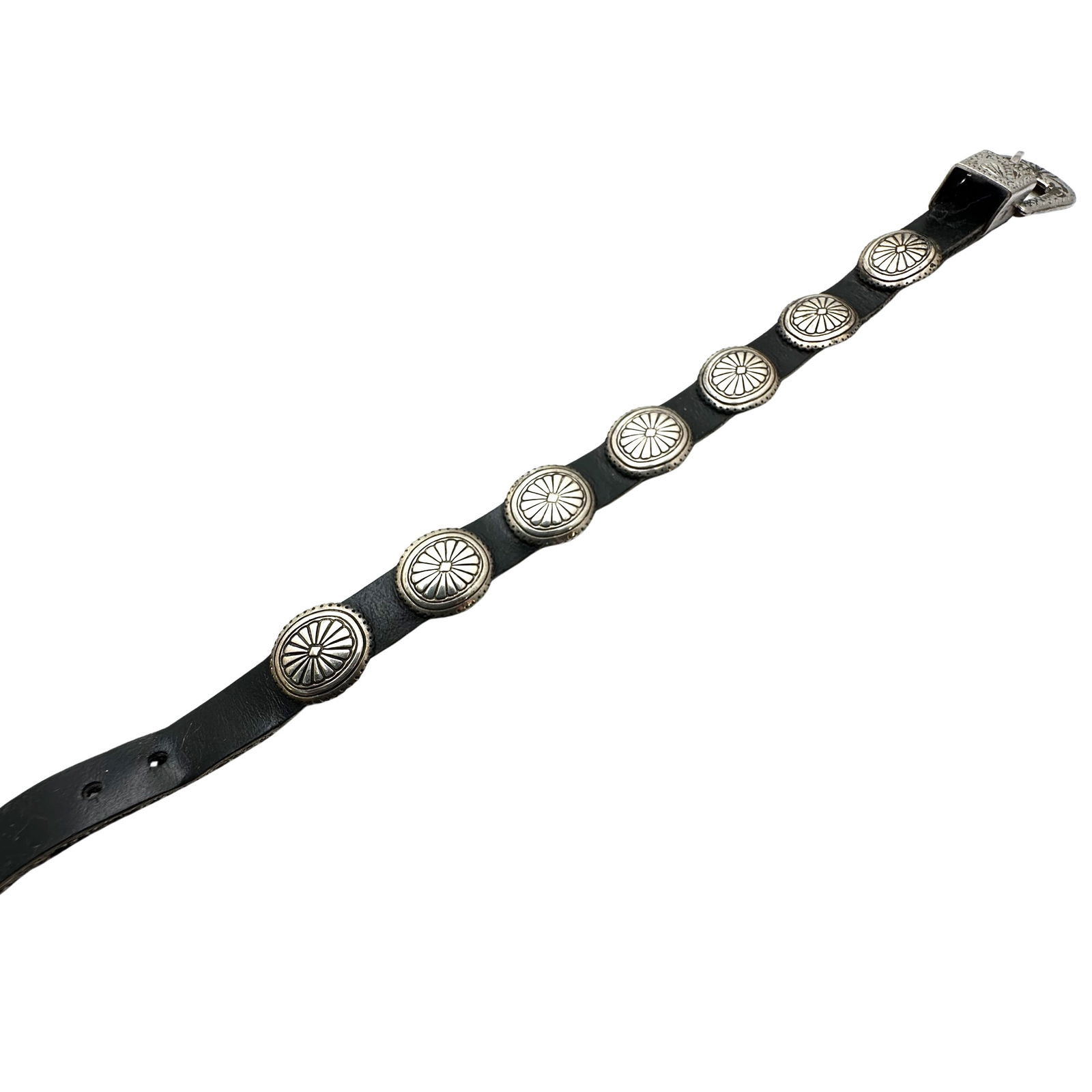 Vintage Black Leather Silver Mixed Metal Concho Style Bracelet Fits Up to 7 Inch (1 of 3)