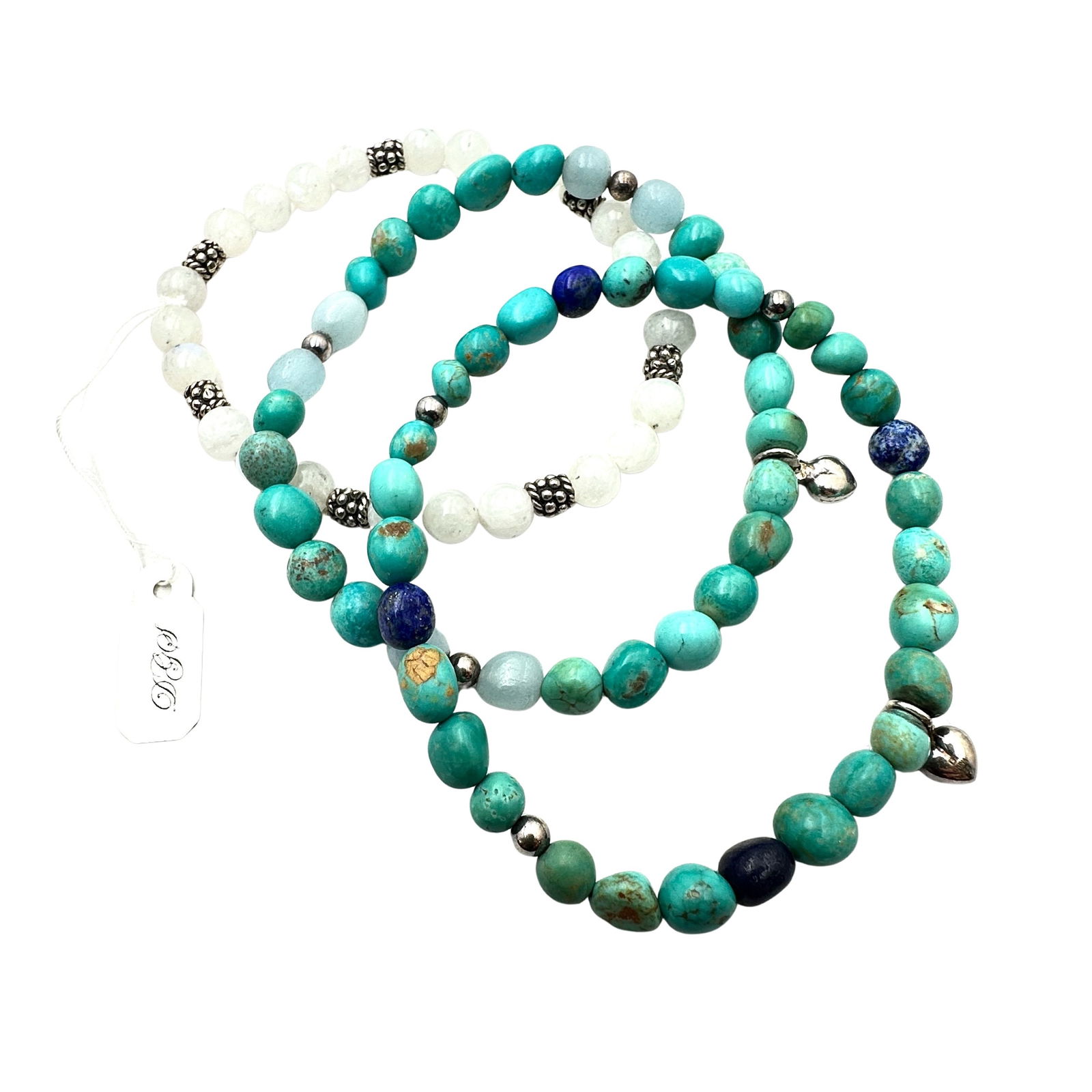 Jewelry Group Turquoise Lapis Lazuli Gemstone Bead Sterling Silver Stretch Bracelets (1 of 2)