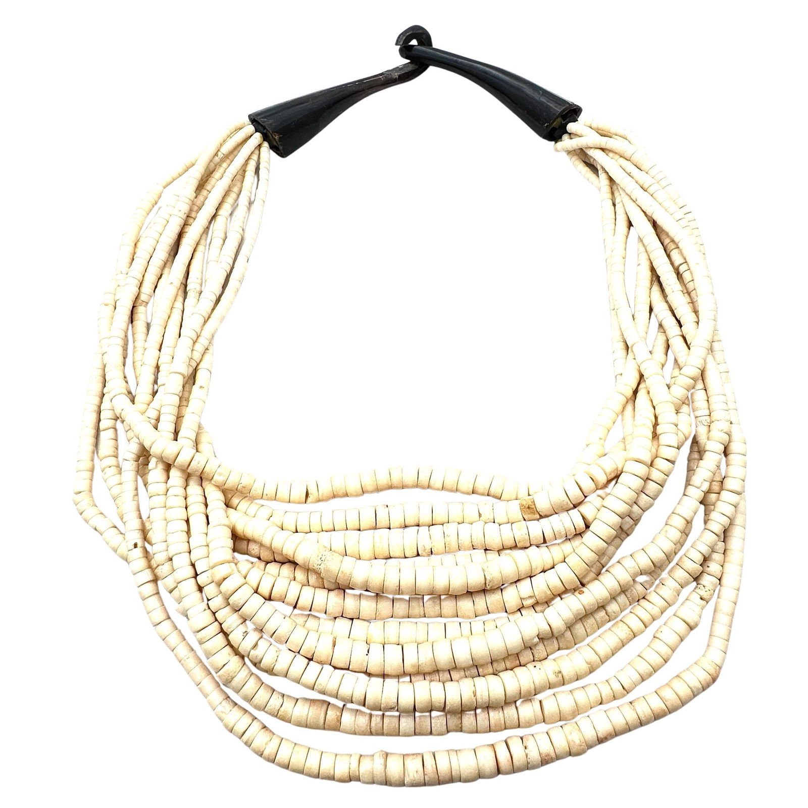 Vintage Unsigned Gerda Lynggaard Monies Statement Necklace Horn Shell 18 Inch Black Off White (1 of 2)