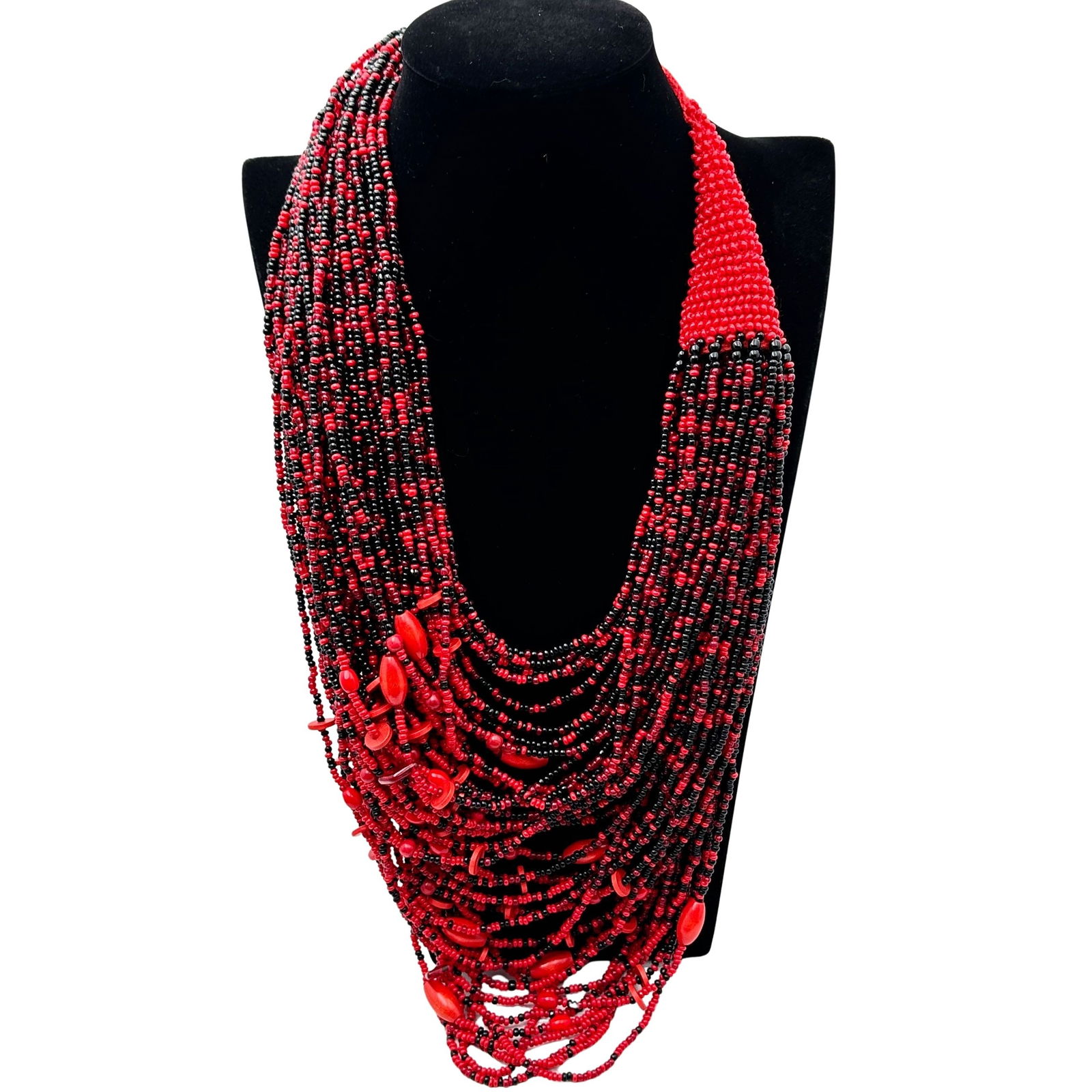 Vintage Abacus Original Red Black Glass Bead Statement Necklace 20 Inch Wearable Length (1 of 3)