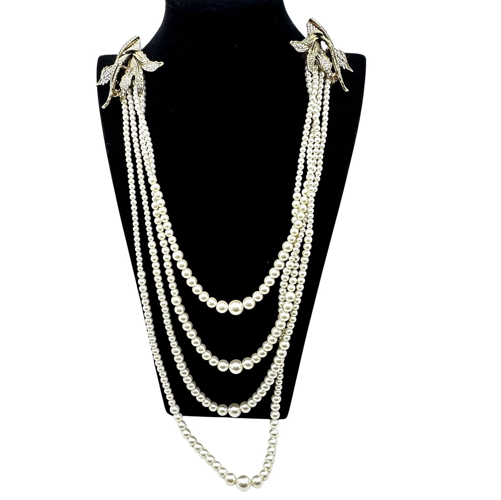 Heidi Daus Crystal Glass Faux Pearl Chatelaine Style Necklace Two Brooches (1 of 3)