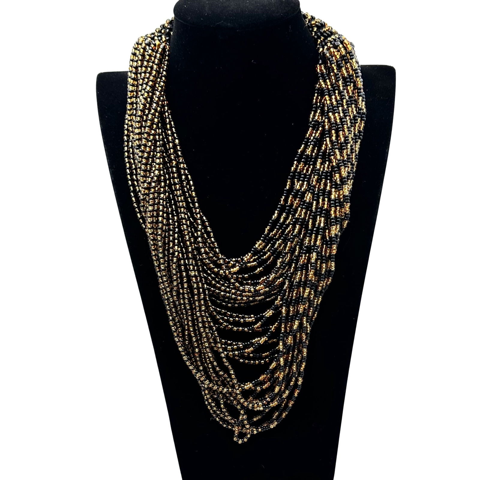 Vintage Abacus Original Black Gold Glass Bead Statement Necklace 20 Inch Wearable Length (1 of 3)