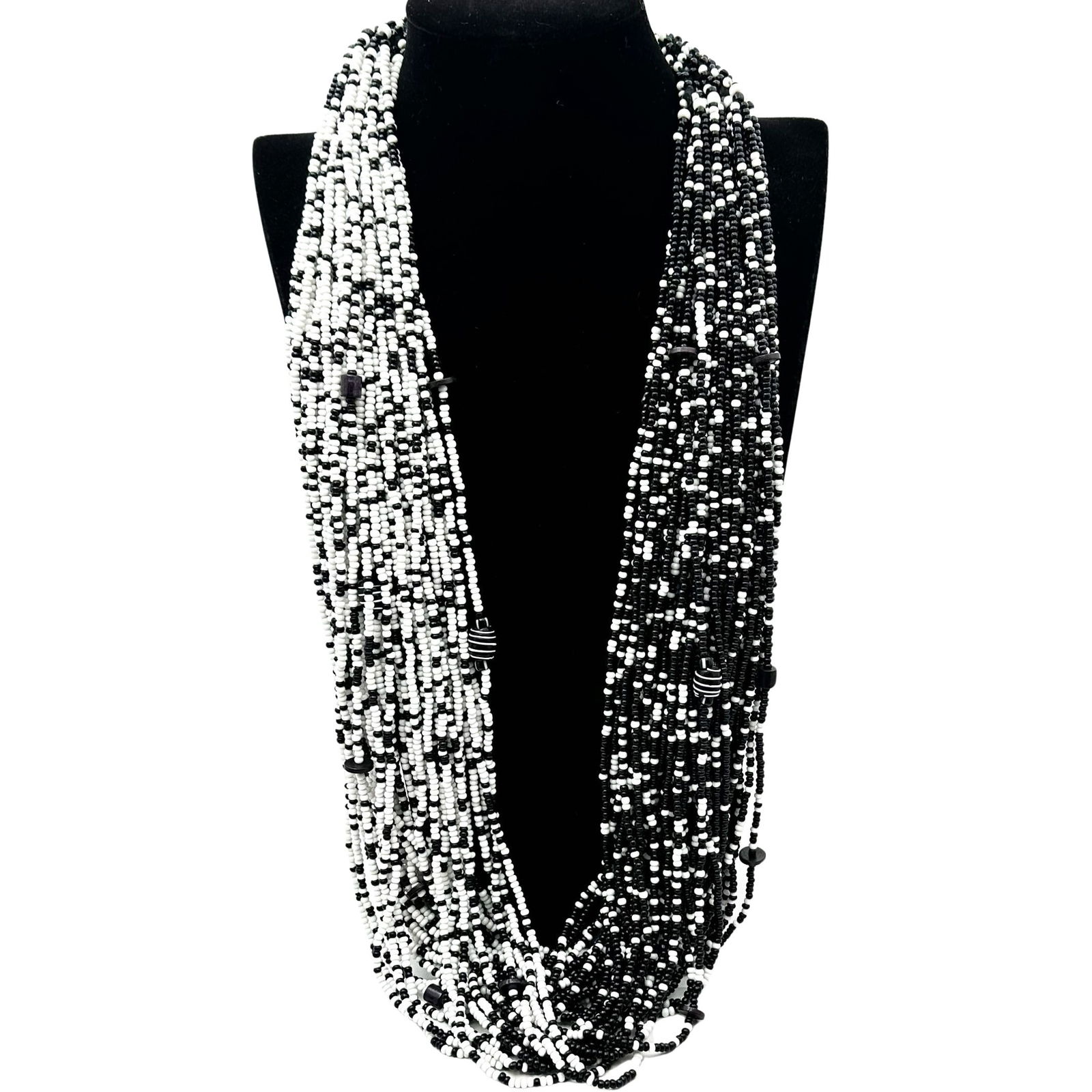 Vintage Abacus Original Black White Glass Bead Statement Necklace 20 Inch Wearable Length (1 of 2)