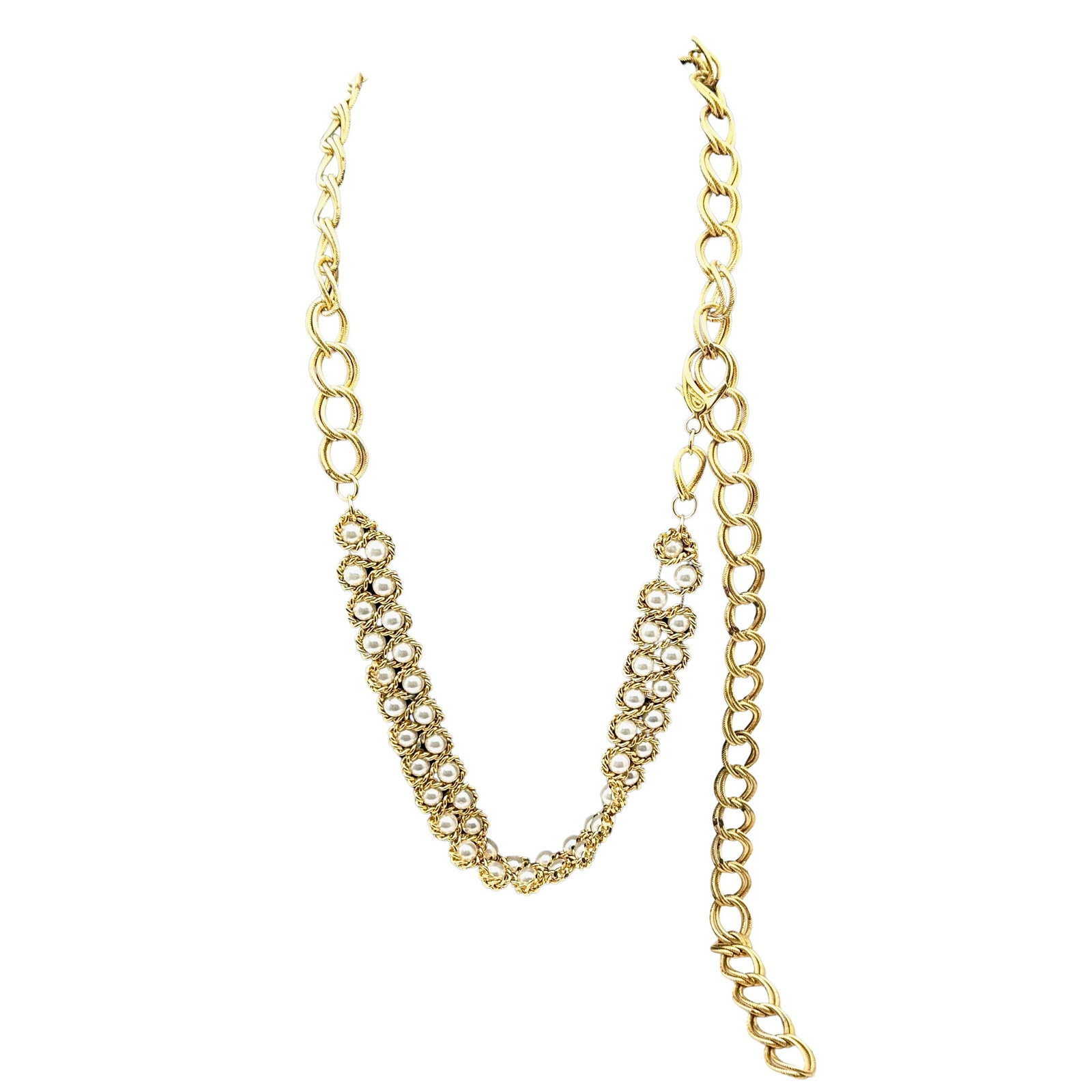 Vintage Gold Tone Faux Glass Pearl Statement Belt or Large Necklace: Vintage Gold Tone Faux Glass Pearl Statement Belt or Large Necklace