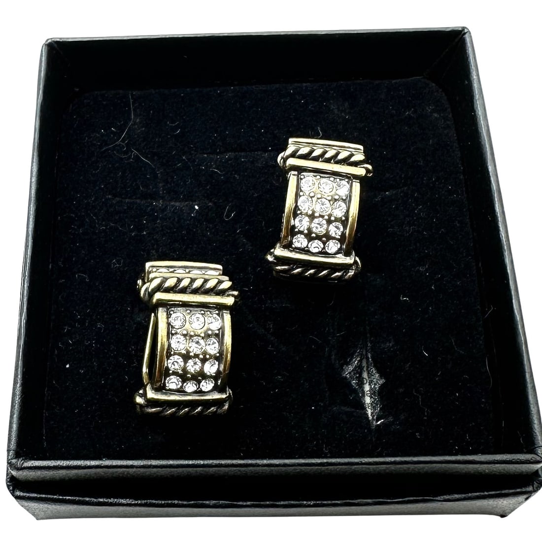 Heidi Daus Clear Crystal Antiqued Gold Tone Pierced Lever Back Earrings 1 Inch Original Box: Heidi Daus Clear Crystal Antiqued Gold Tone Pierced Lever Back Earrings 1 Inch Original Box