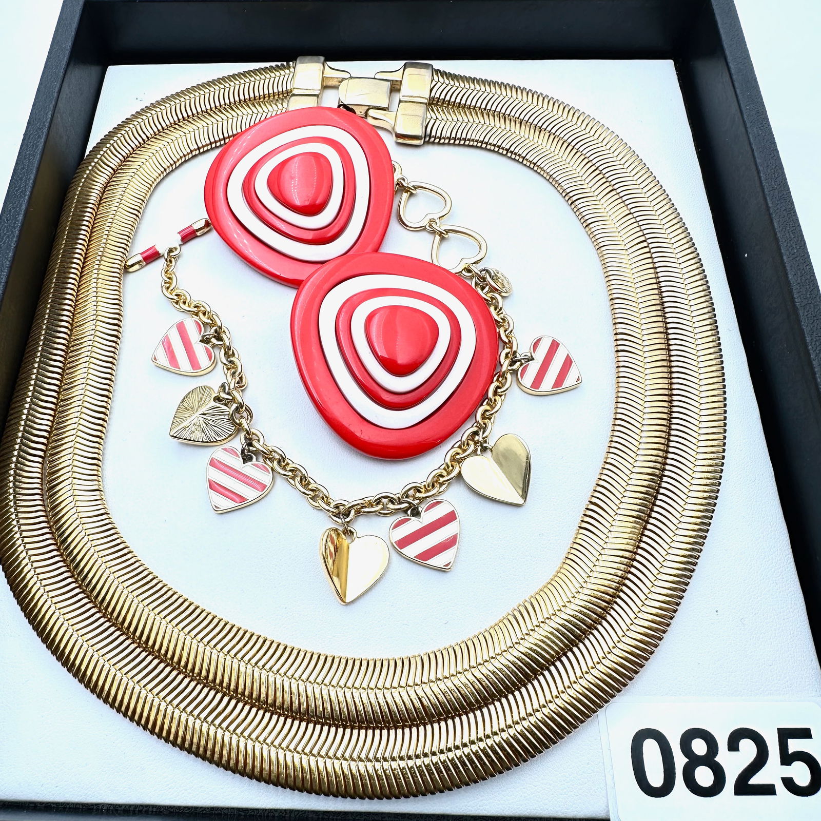 Vintage Jewelry Group Red White Lucite Earrings Retro Red White Enamel Heart Charm Bracelet Joan (1 of 2)