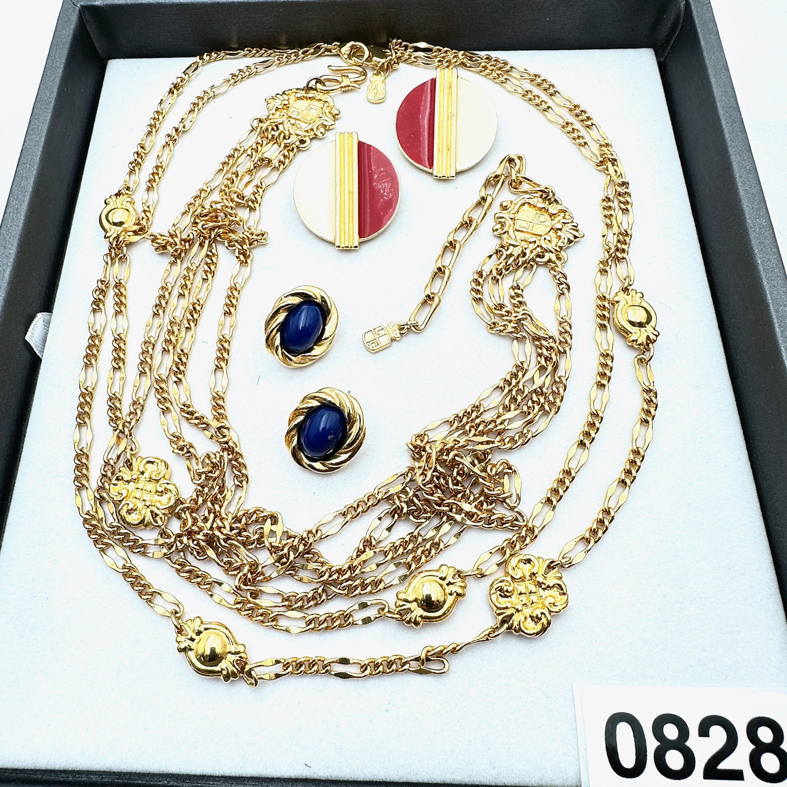 Vintage Jewelry Group Liz Claiborne Necklace KJL for Avon Earrings Red Cream Enamel Earrings Gold: Vintage Jewelry Group Liz Claiborne Necklace KJL for Avon Earrings Red Cream Enamel Earrings Gold Tone