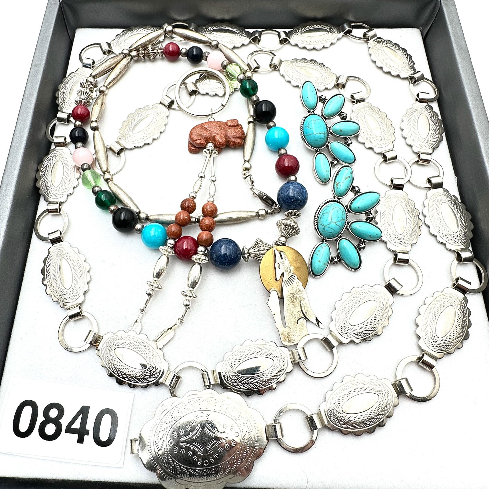 Vintage Jewelry Group Southwest Style Silver Tone Belt Faux Turquoise Earrings Gold Stone Key Chain (1 of 2)