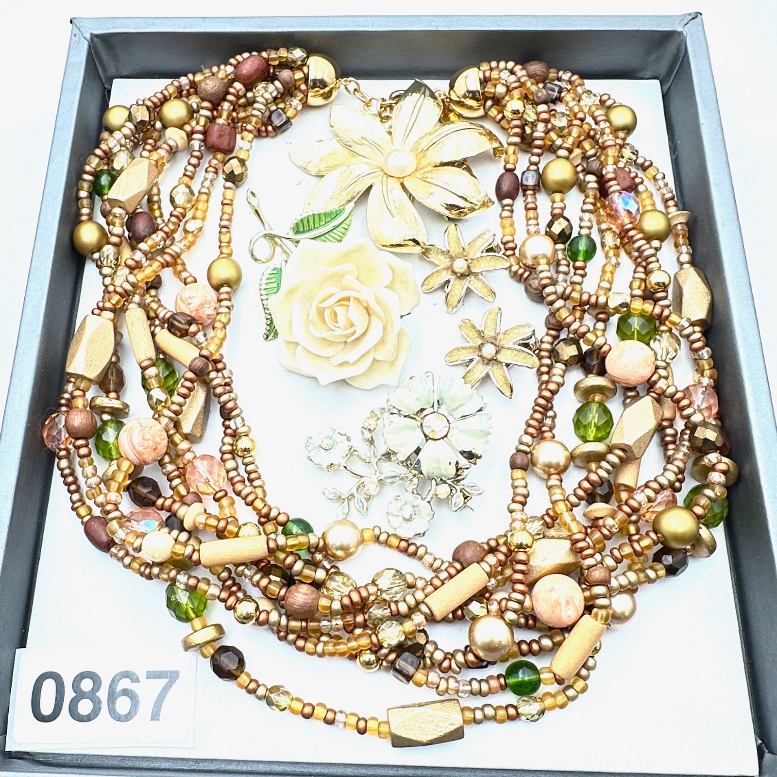 Vintage Jewelry Group Joan Rivers Multistrand Statement Necklace Enamel Flower Brooches Earrings (1 of 2)