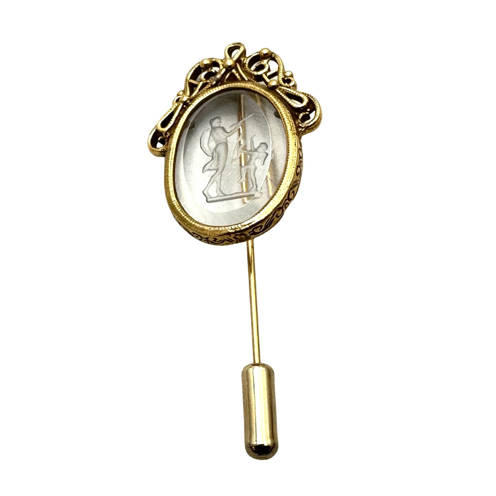 Vintage Clear Intaglio Glass Gold tone Stick Pin Brooch 2.5 Inch: Vintage Clear Intaglio Glass Gold tone Stick Pin Brooch 2.5 Inch