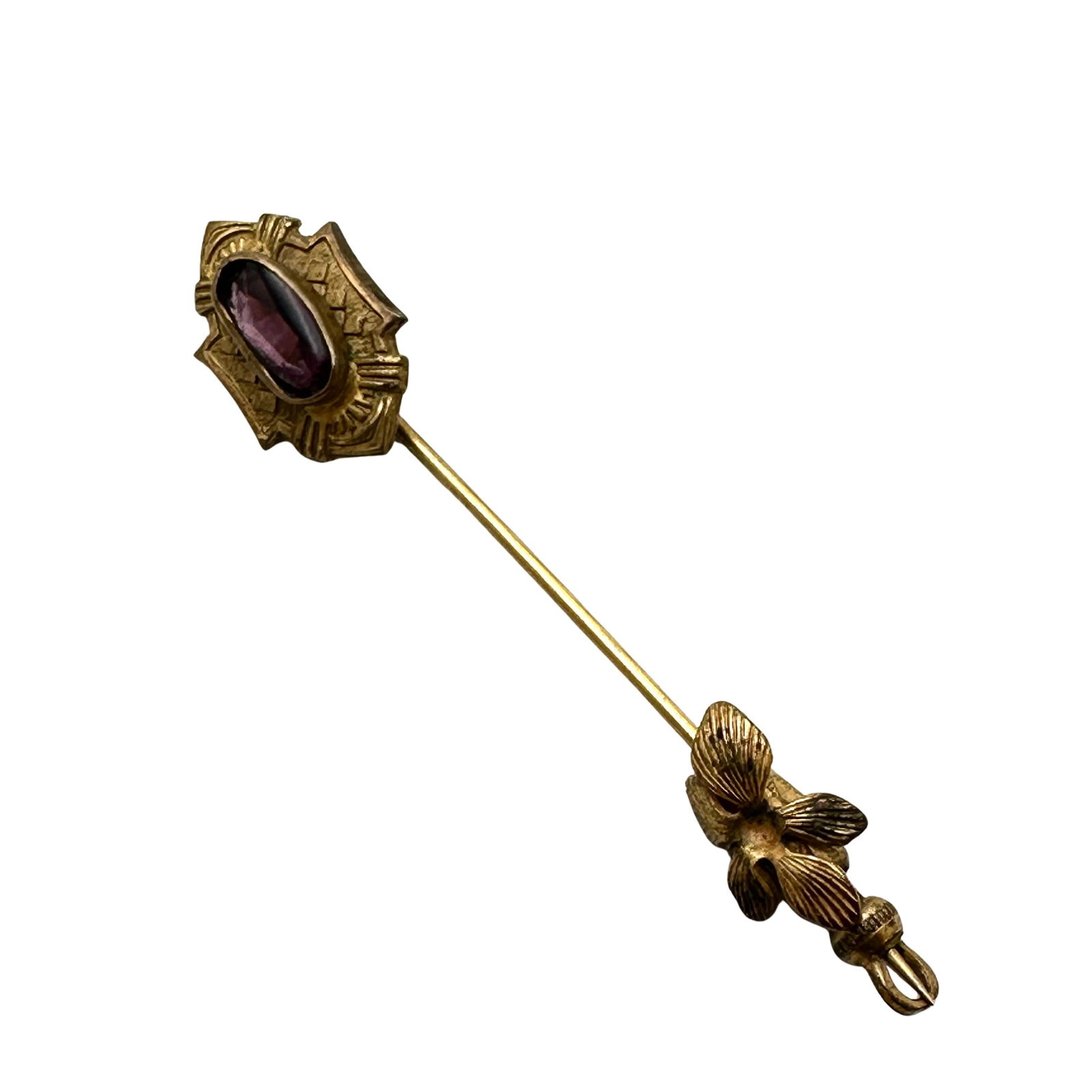 Vintage Unsigned Miriam Haskell Purple Glass Stone Gold Tone Stick Pin 2.5 Inch (1 of 2)