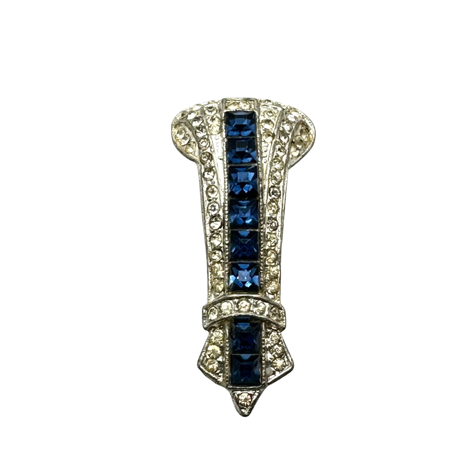 Antique Art Deco Blue Clear Glass Silver Tone Pot Metal Fur Clip 2 Inch: Antique Art Deco Blue Clear Glass Silver Tone Pot Metal Fur Clip 2 Inch