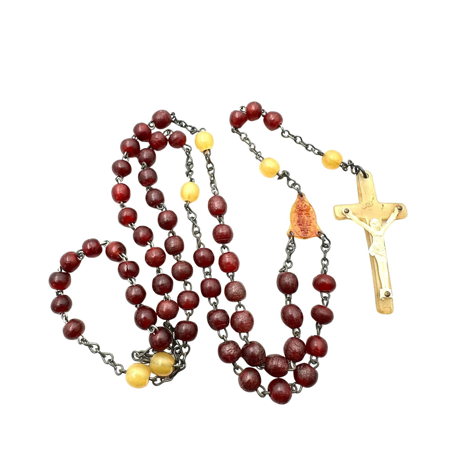 Antique Vintage Bakelite Rosary Early Plastic Silver Tone Unique Rare Find: Antique Vintage Bakelite Rosary Early Plastic Silver Tone Unique Rare Find