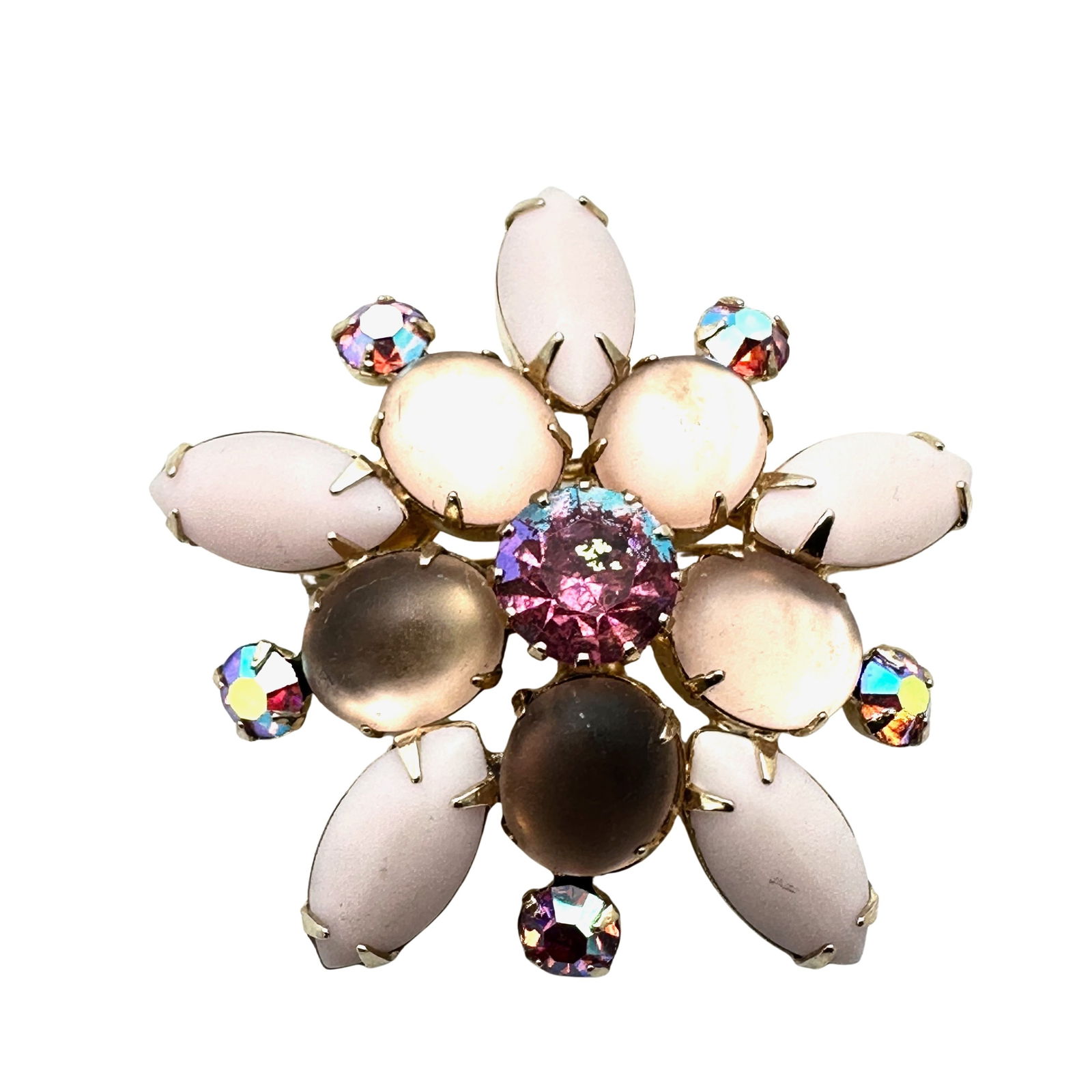 Vintage Coro Pink Glass Rhinestone Gold Tone Brooch Pin 1.75 Inch: Vintage Coro Pink Glass Rhinestone Gold tone Brooch Pin 1.75 Inch
