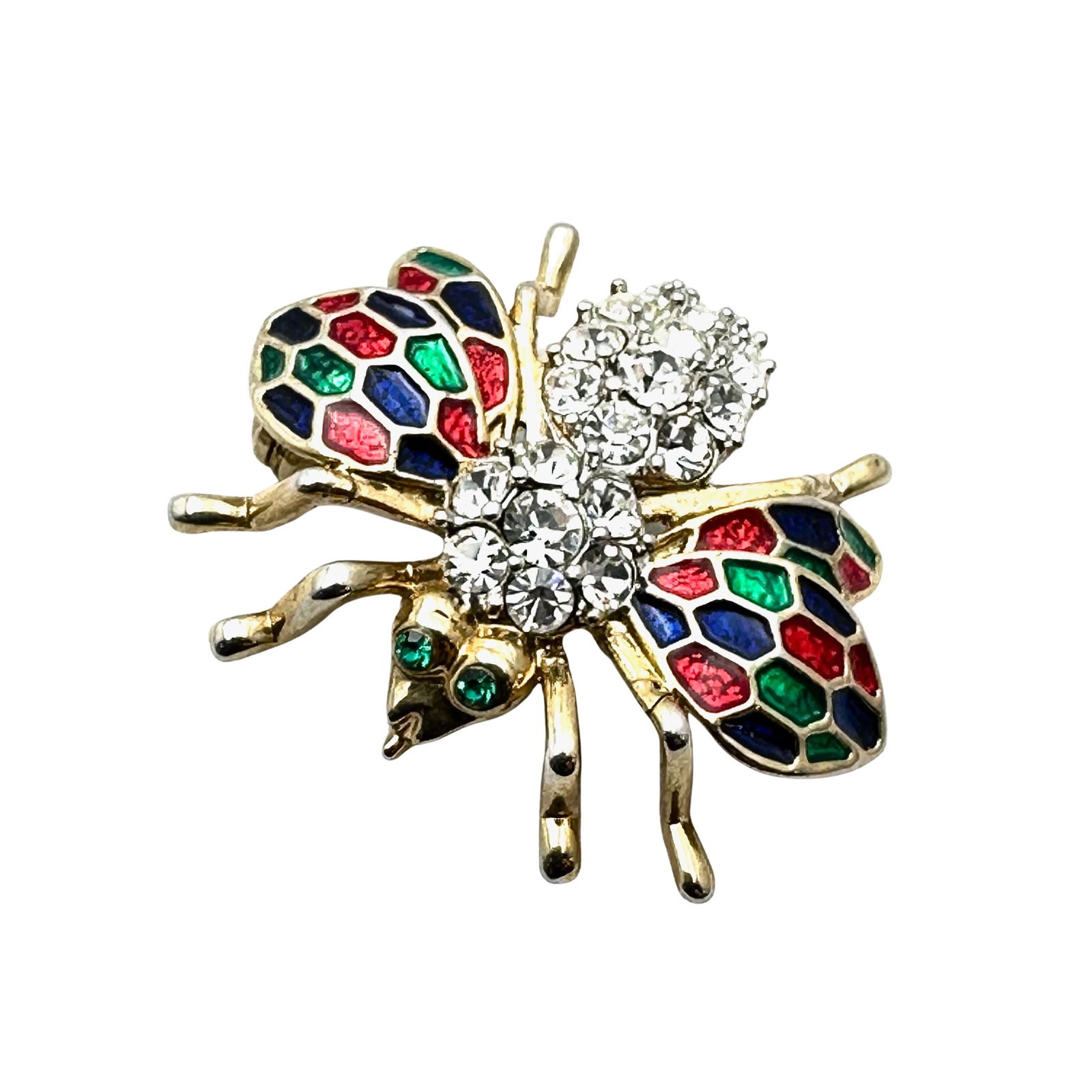 Vintage Clear Rhinestone Multicolor Enamel Gold Tone Bug Bee Brooch Pin 1.25 Inch (1 of 2)
