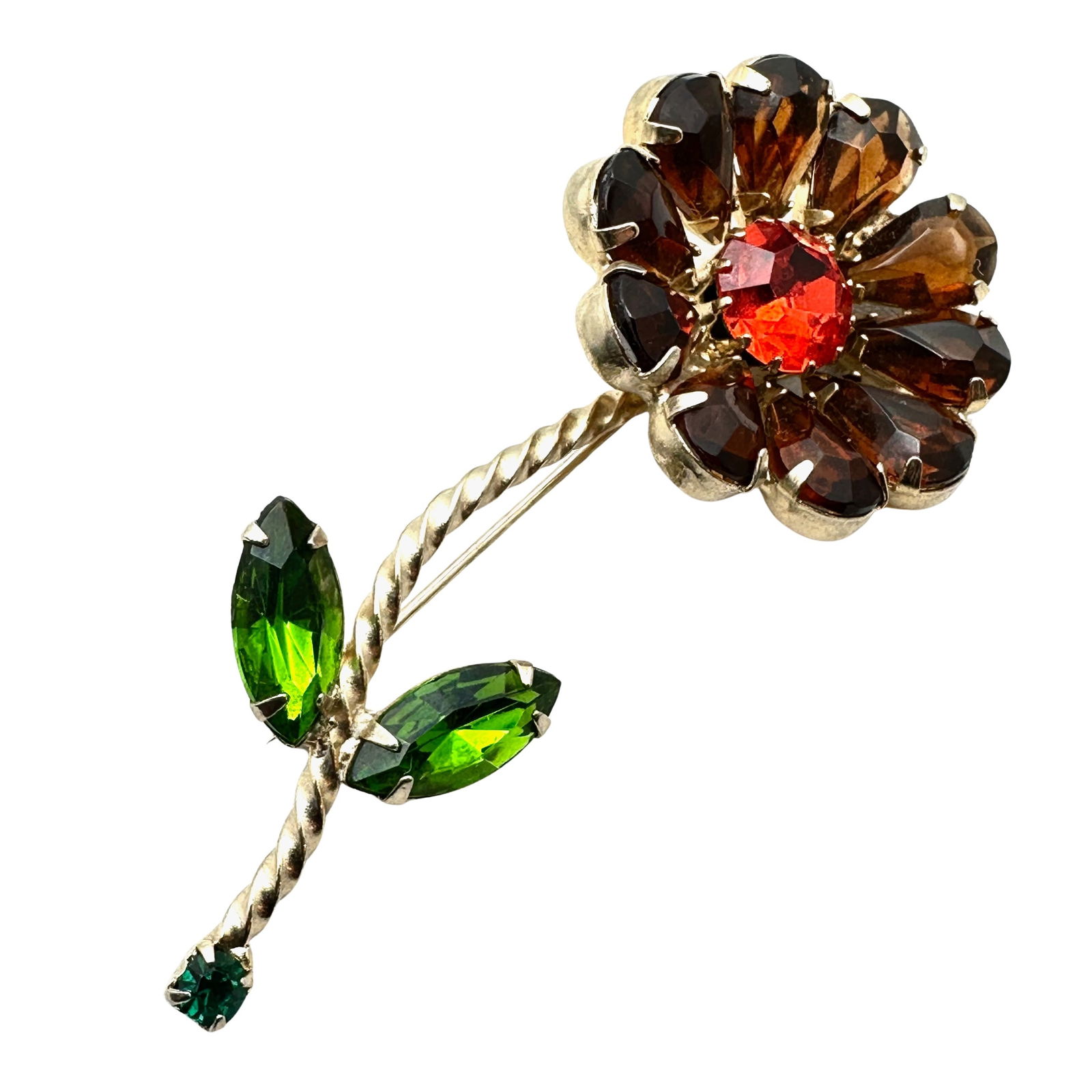 Vintage High End Amber Orange Green Glass Rhinestone Gold Tone Flower Brooch Pin 3 Inch: Vintage High End Amber Orange Green Glass Rhinestone Gold Tone Flower Brooch Pin 3 Inch