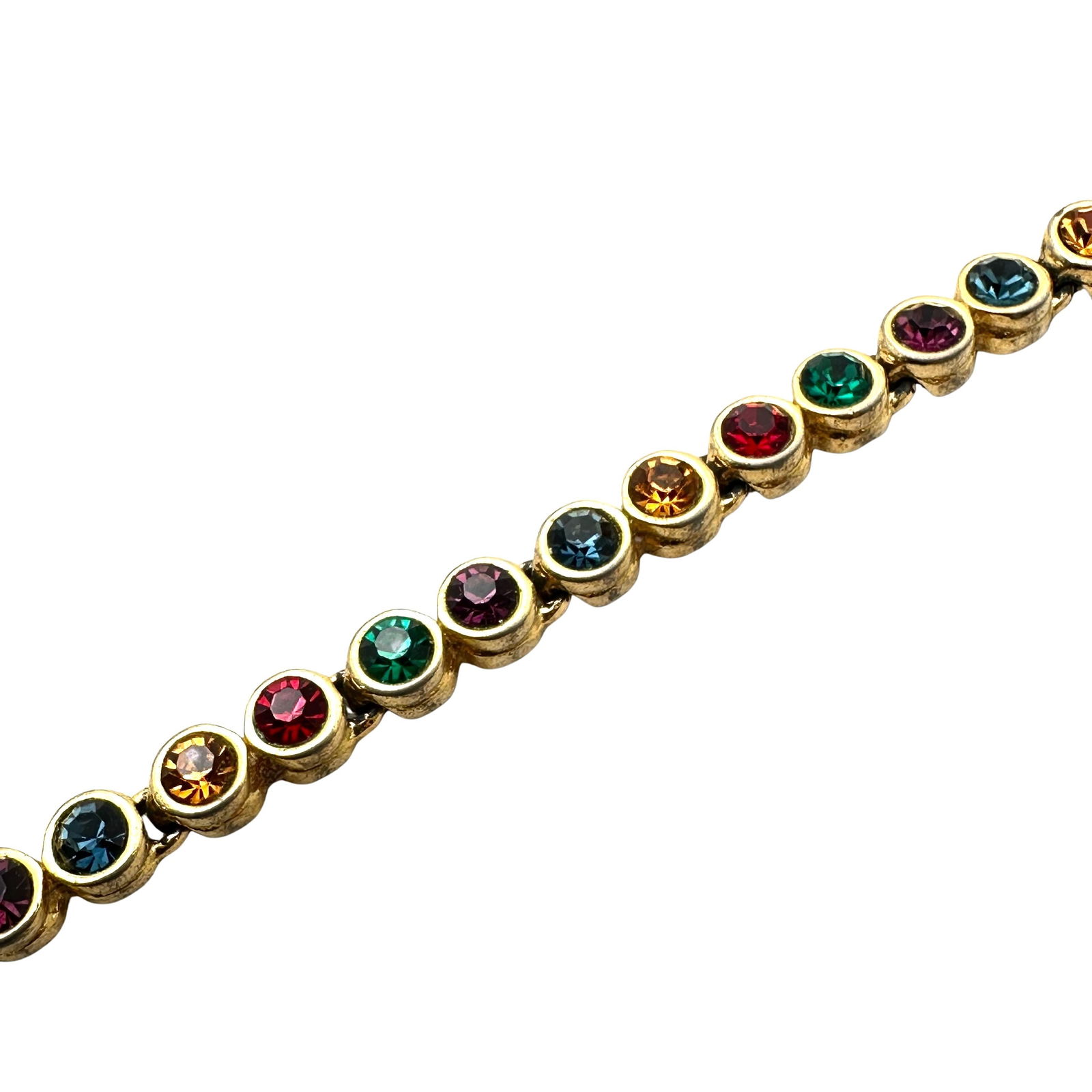 Vintage Jewel Tone Red Blue Yellow Green Crystal Gold Tone Bracelet 7 Inch (1 of 3)