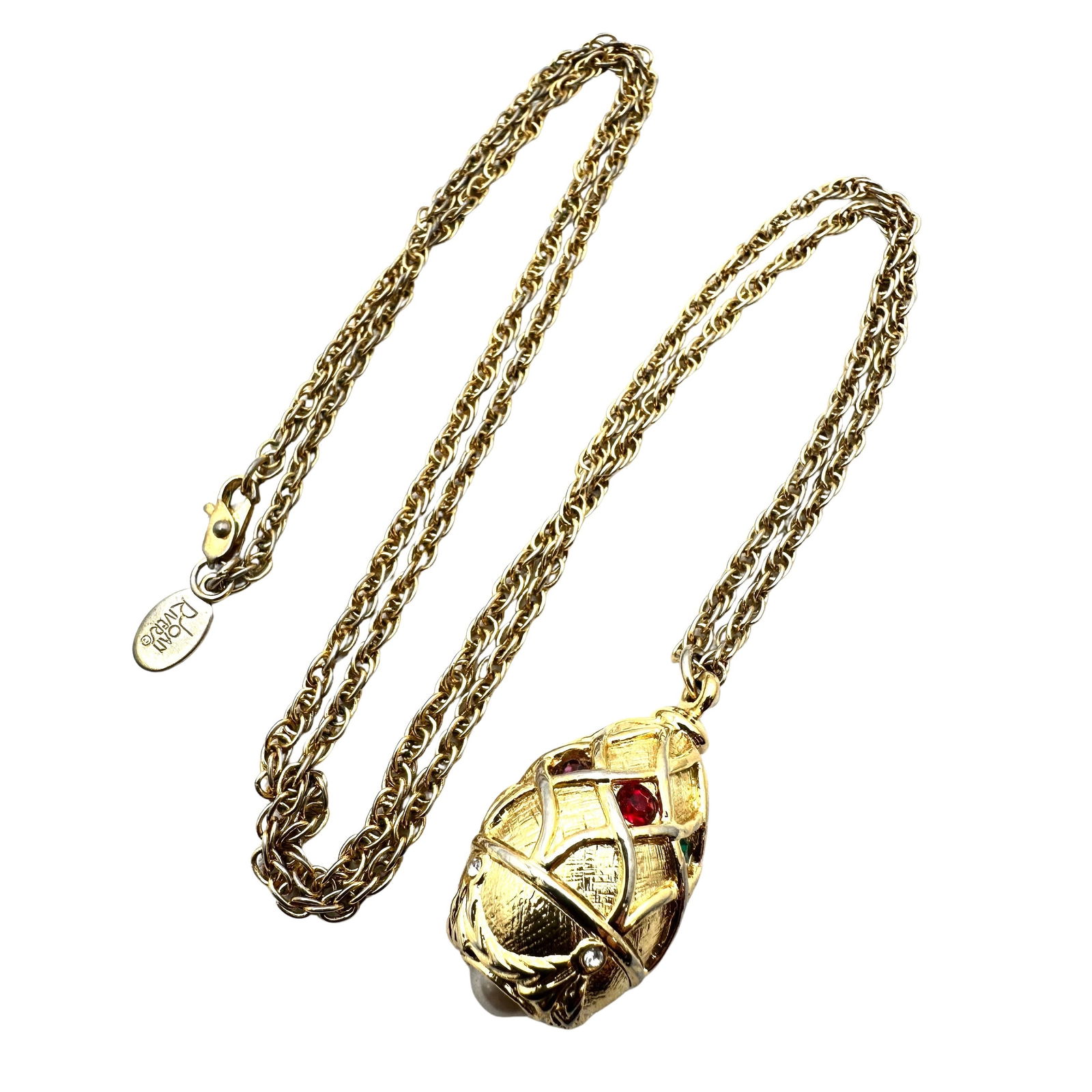 Vintage Joan Rivers Multicolor Gold Tone Egg Pendant Necklace 24 Inch Chain (1 of 2)