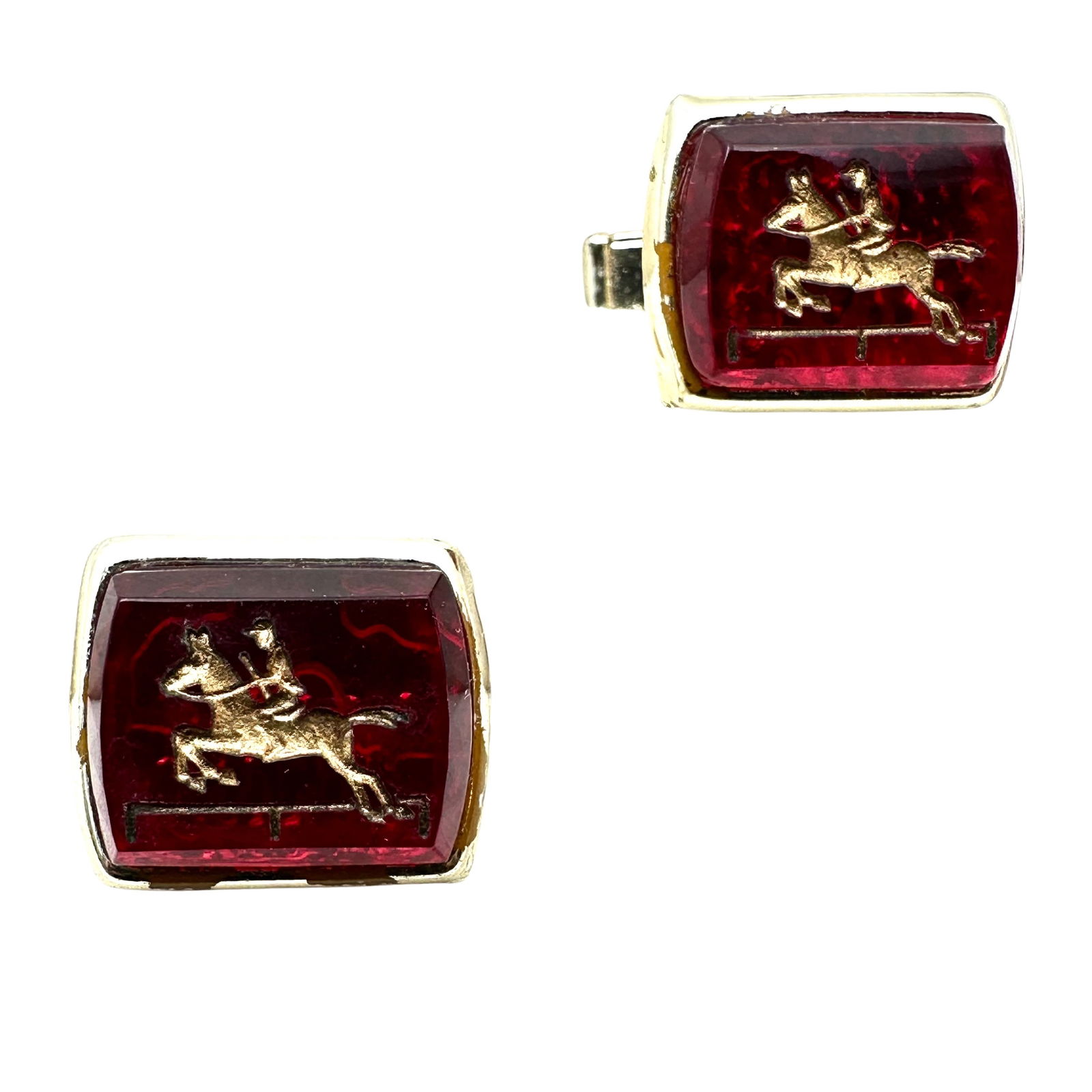 Vintage Red Intaglio Glass Gold Tone Cuff Links Horse Equestrian Design (1 of 2)