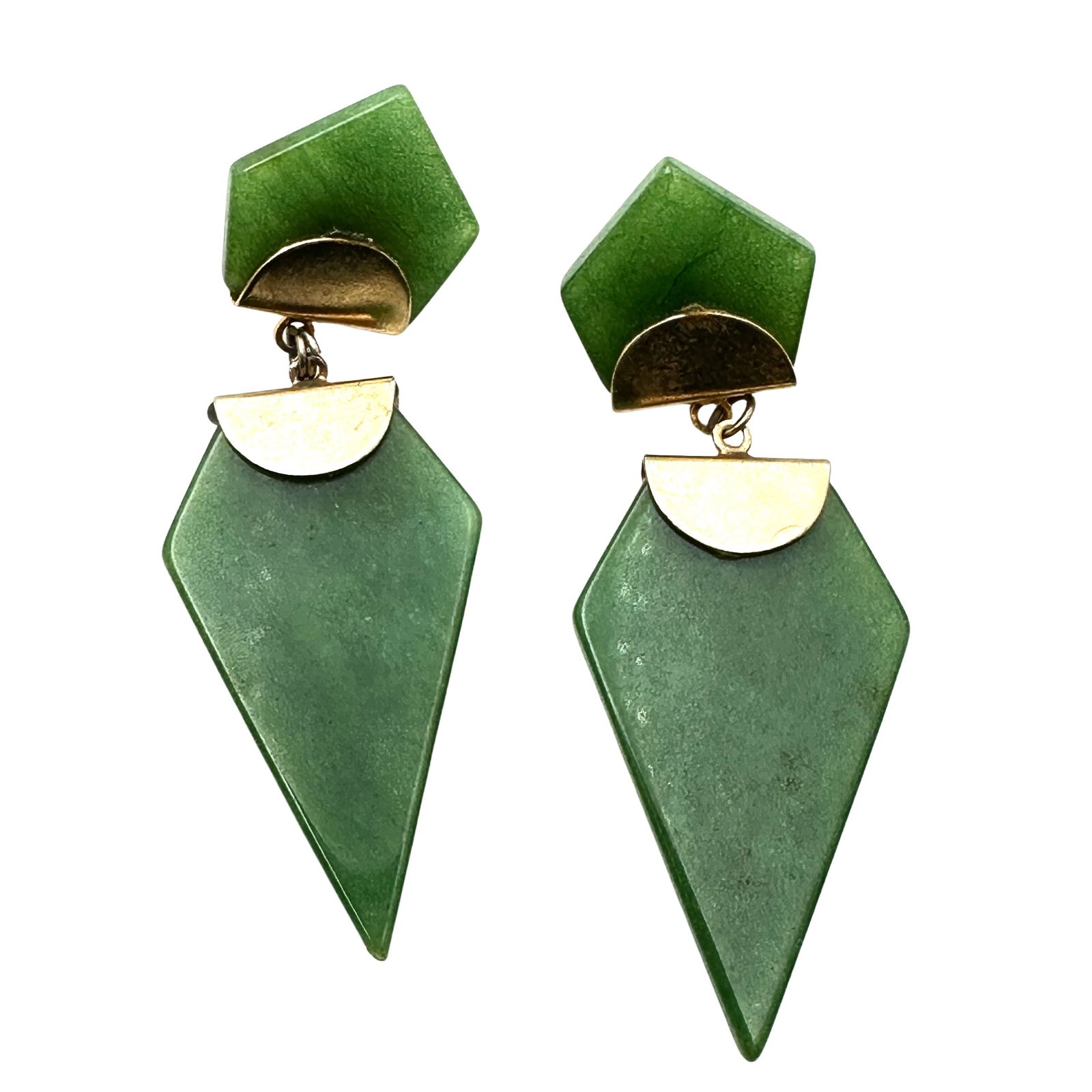 Green Gemstone Gold Tone Pierced Chandelier Earrings 2.5 Inch: Green Gemstone Gold Tone Pierced Chandelier Earrings 2.5 Inch