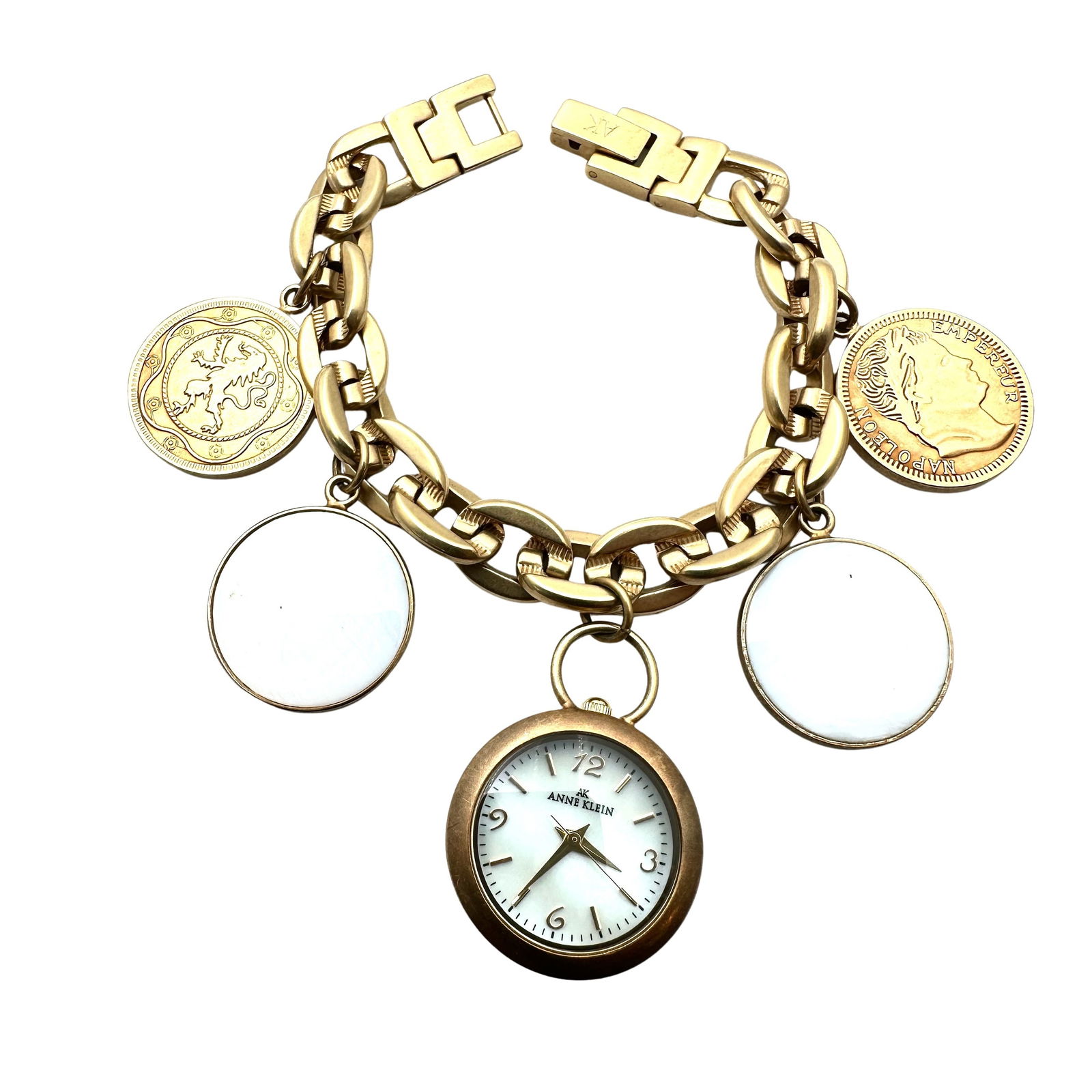 Vintage Anne Klein Gold Tone Charm Watch Bracelet Coins 6.5 Inch May Need Battery (1 of 2)