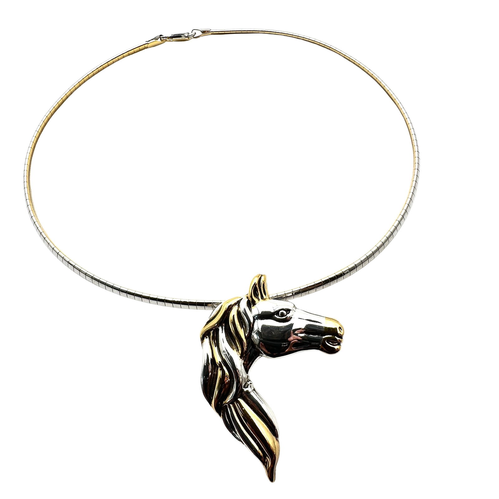 Vintage Best Silver Gold Plated Horse Pendant Necklace Omega Chain Reversible Gold or Silver 16 Inch: Vintage Best Silver Gold Plated Horse Pendant Necklace Omega Chain Reversible Gold or Silver 16 Inch