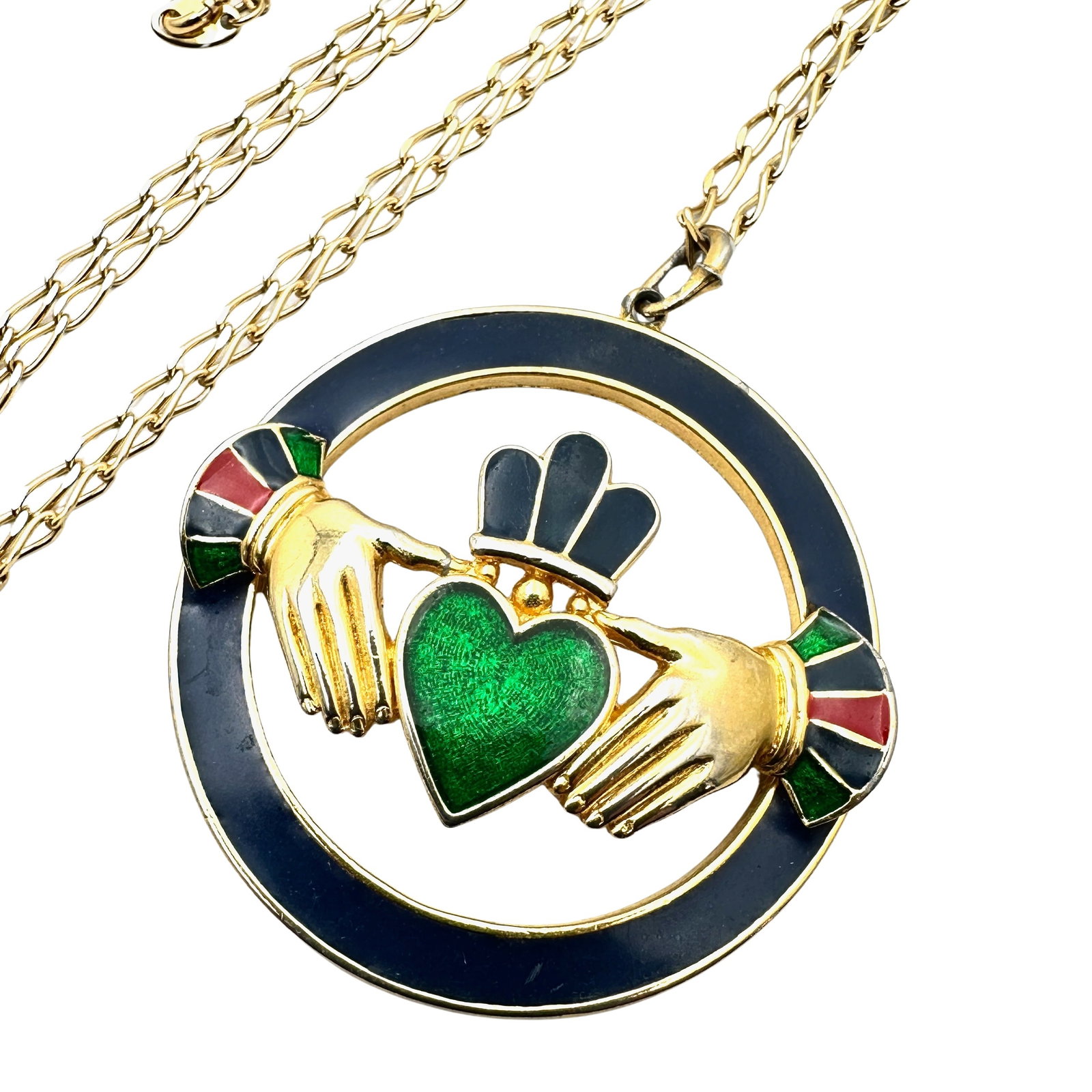 Vintage Sol D'Or Celtic Irish Enamel Gold Tone 2.5 Inch Pendant Necklace 28 Inch Chain: Vintage Sol D'Or Celtic Irish Enamel Gold Tone 2.5 Inch Pendant Necklace 28 Inch Chain